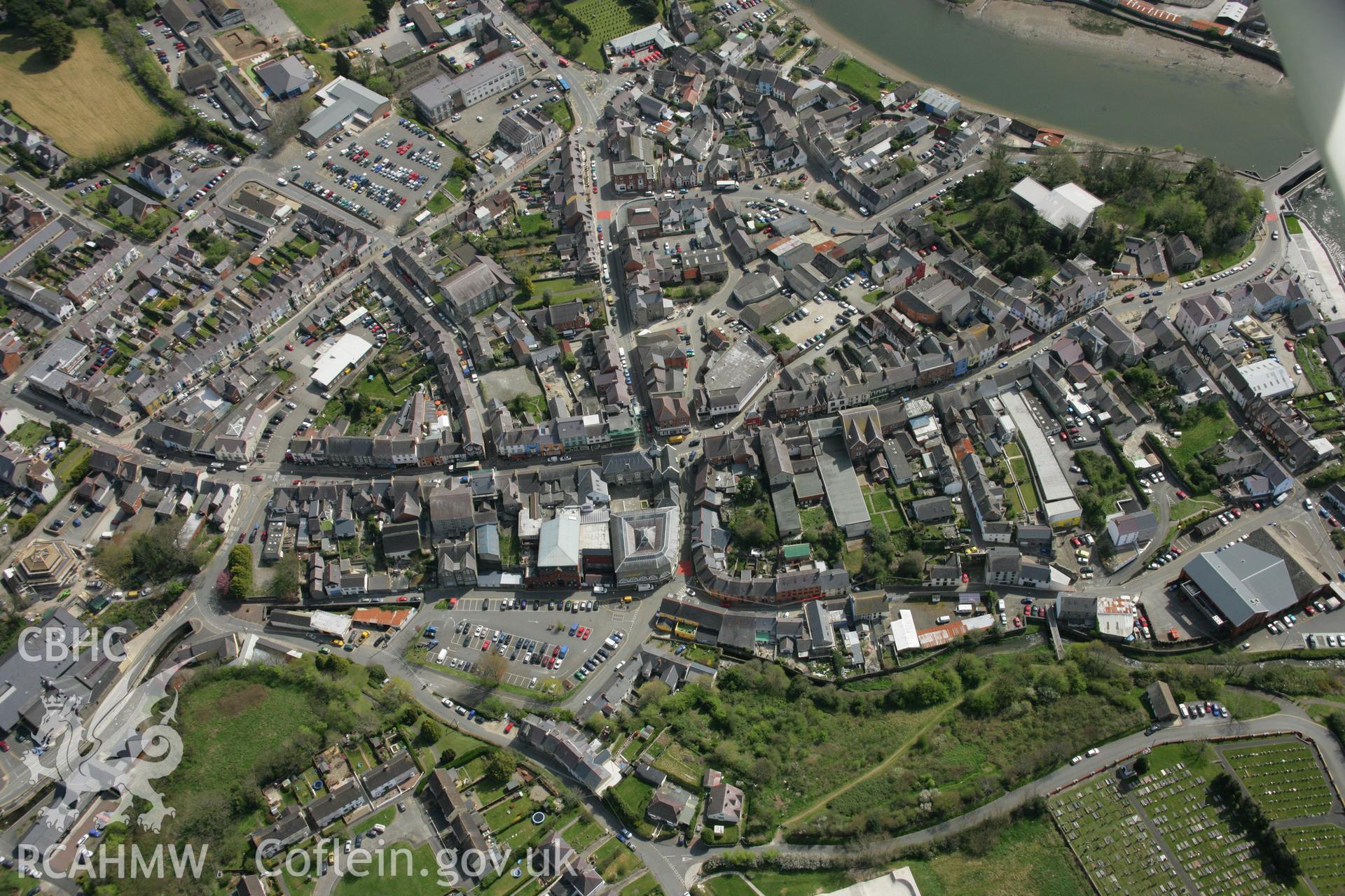 RCAHMW colour oblique aerial photograph of Cardigan Town Walls. Taken on 17 April 2007 by Toby Driver