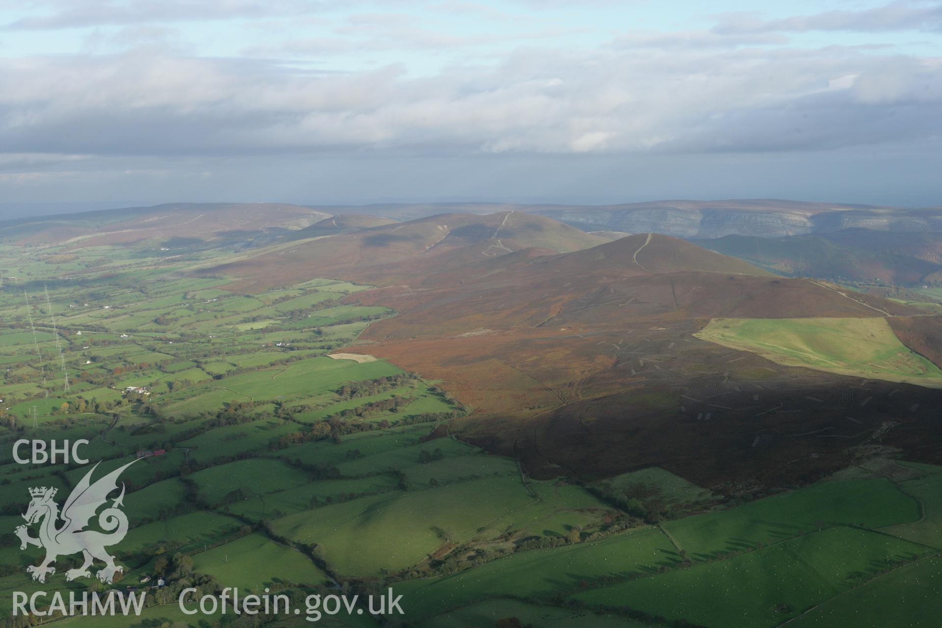 RCAHMW colour oblique photograph of Llantysilio Mountain, landscape east towards Moel y Gaer. Taken by Toby Driver on 30/10/2007.