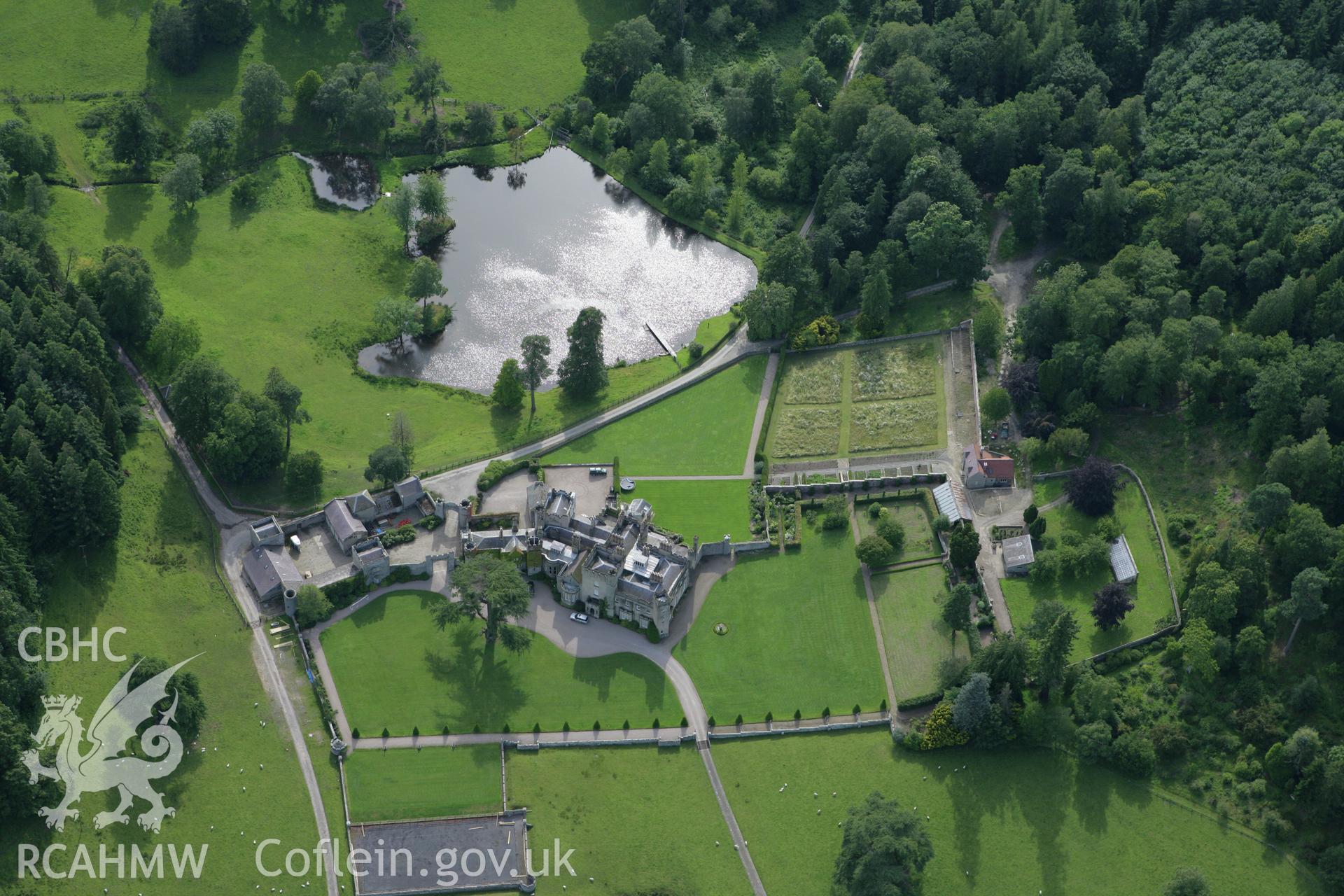 RCAHMW colour oblique aerial photograph of Stanage Park House. Taken on 09 July 2007 by Toby Driver