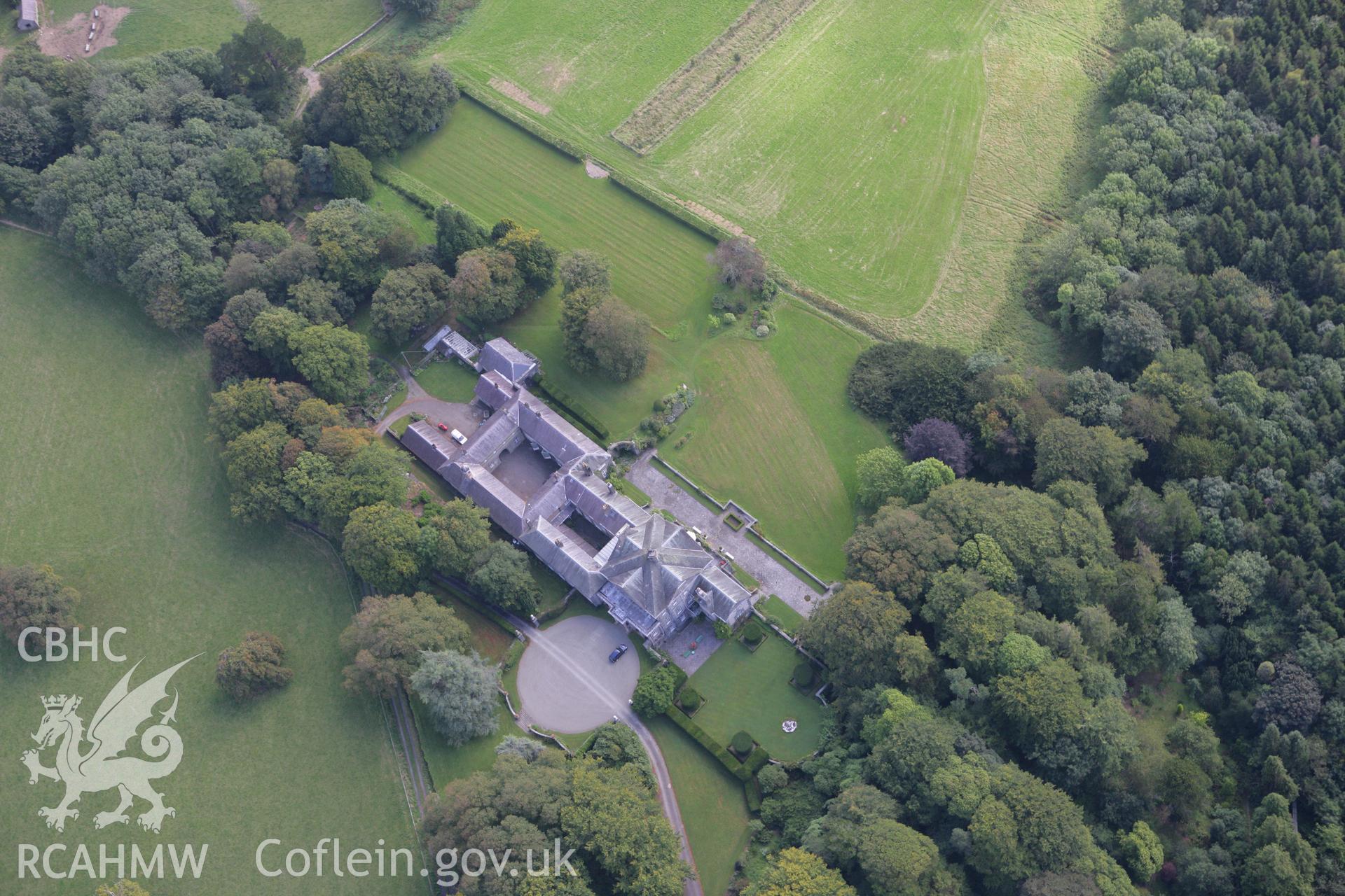 RCAHMW colour oblique photograph of Ffynonau mansion. Taken by Toby Driver on 11/09/2007.