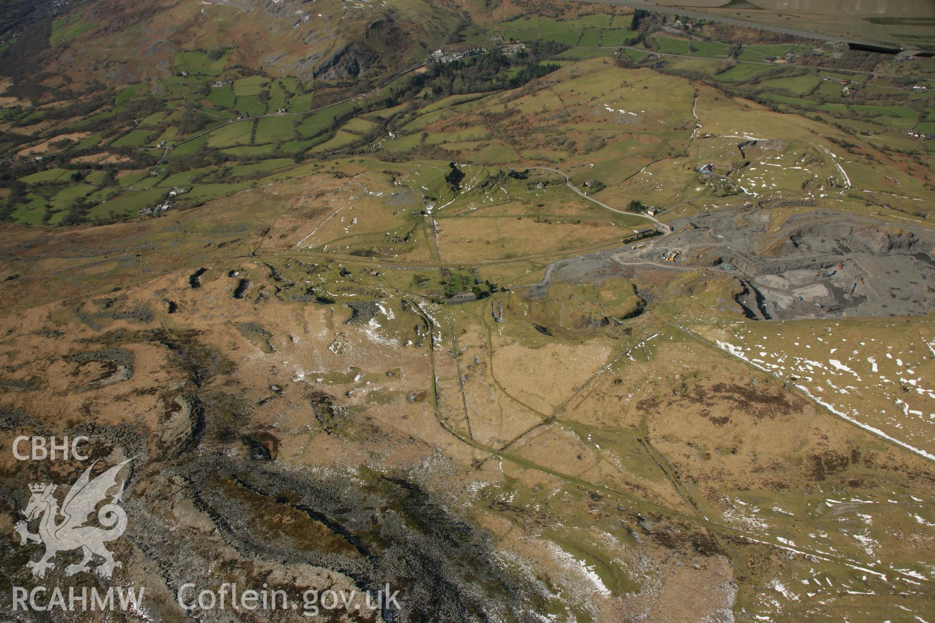 RCAHMW colour oblique aerial photograph of Penwyllt Limestone Quarry 2 and tramroads. Taken on 21 March 2007 by Toby Driver