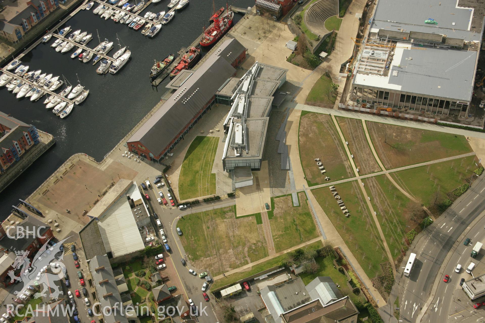 RCAHMW colour oblique aerial photograph of National Waterfront Museum, Swansea. Taken on 16 March 2007 by Toby Driver