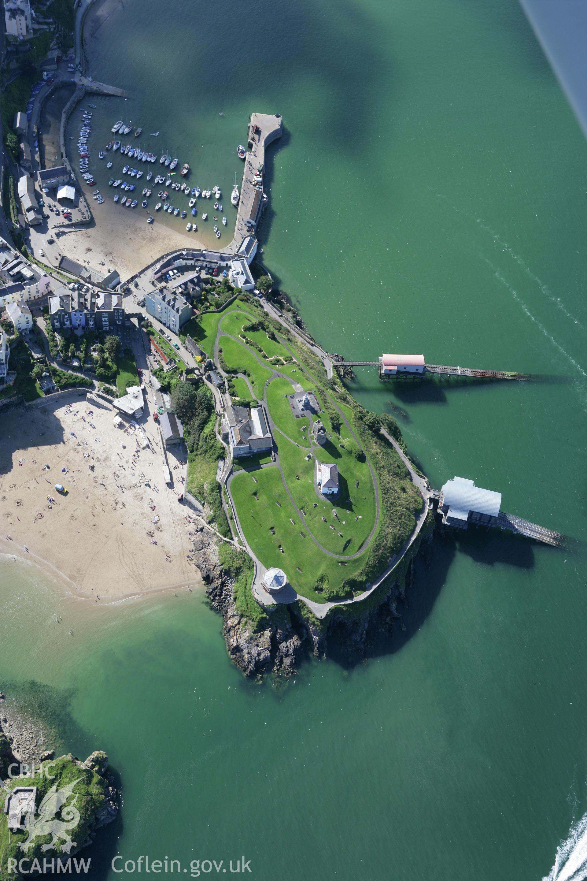 RCAHMW colour oblique aerial photograph of Tenby Castle. Taken on 30 July 2007 by Toby Driver