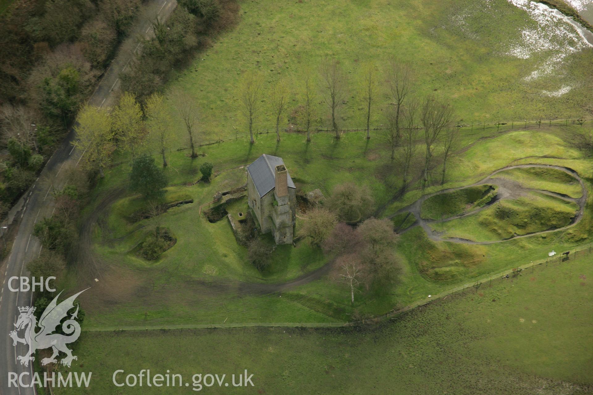 RCAHMW colour oblique aerial photograph of Scotts Pit Engine House, Heol-Las. Taken on 16 March 2007 by Toby Driver