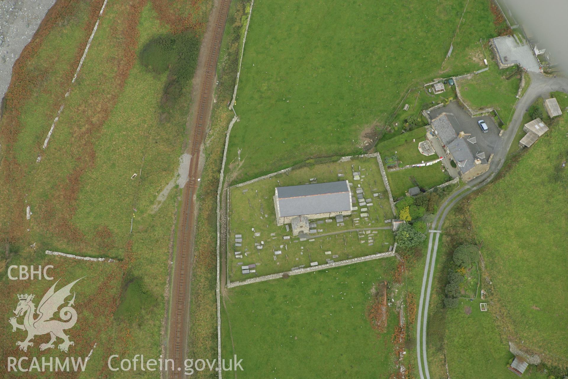 RCAHMW colour oblique photograph of St Celynin's church, Llangelynin. Taken by Toby Driver on 08/10/2007.