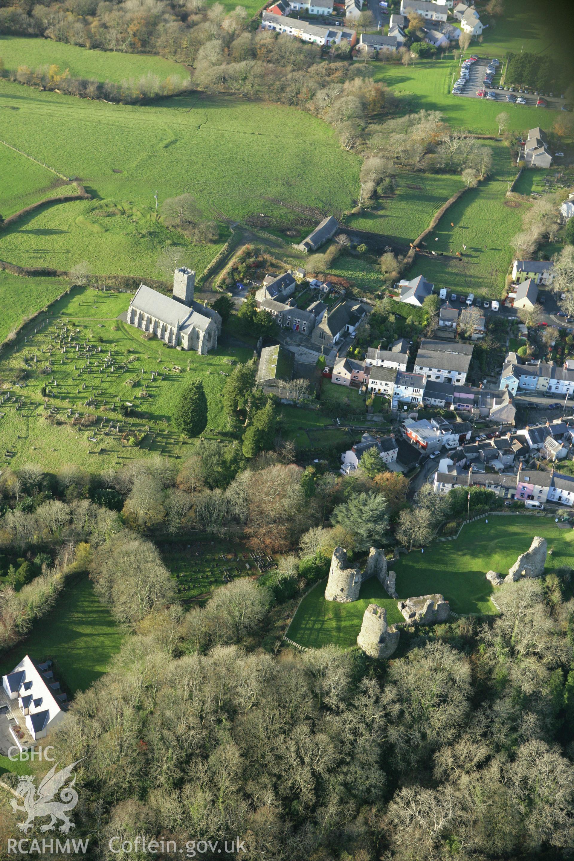 RCAHMW colour oblique photograph of Narberth Castle. Taken by Toby Driver on 29/11/2007.