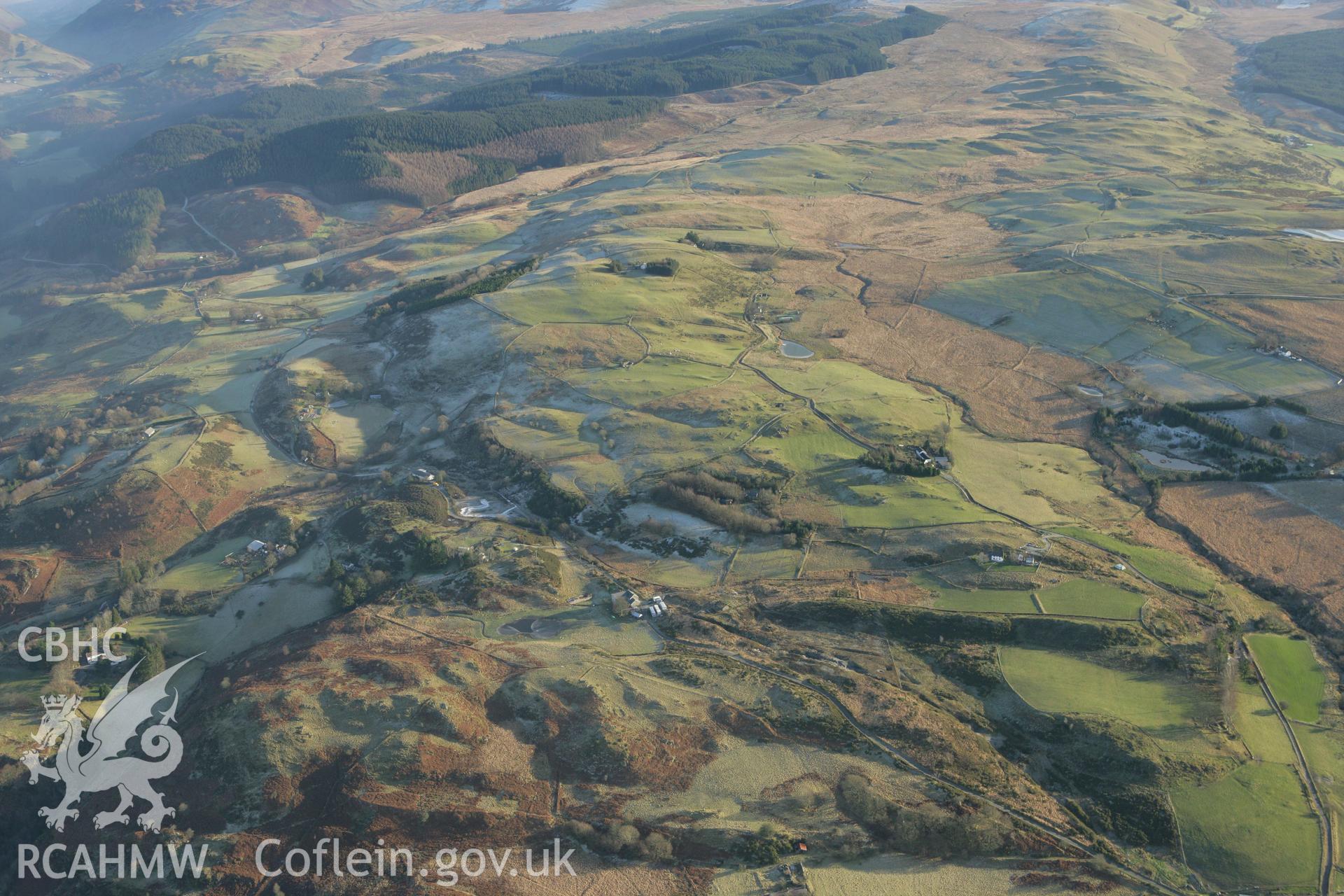 RCAHMW colour oblique photograph of the upland landscape around Gistfaen, looking eastwards towards Penygist lead mine. Taken by Toby Driver on 20/12/2007.