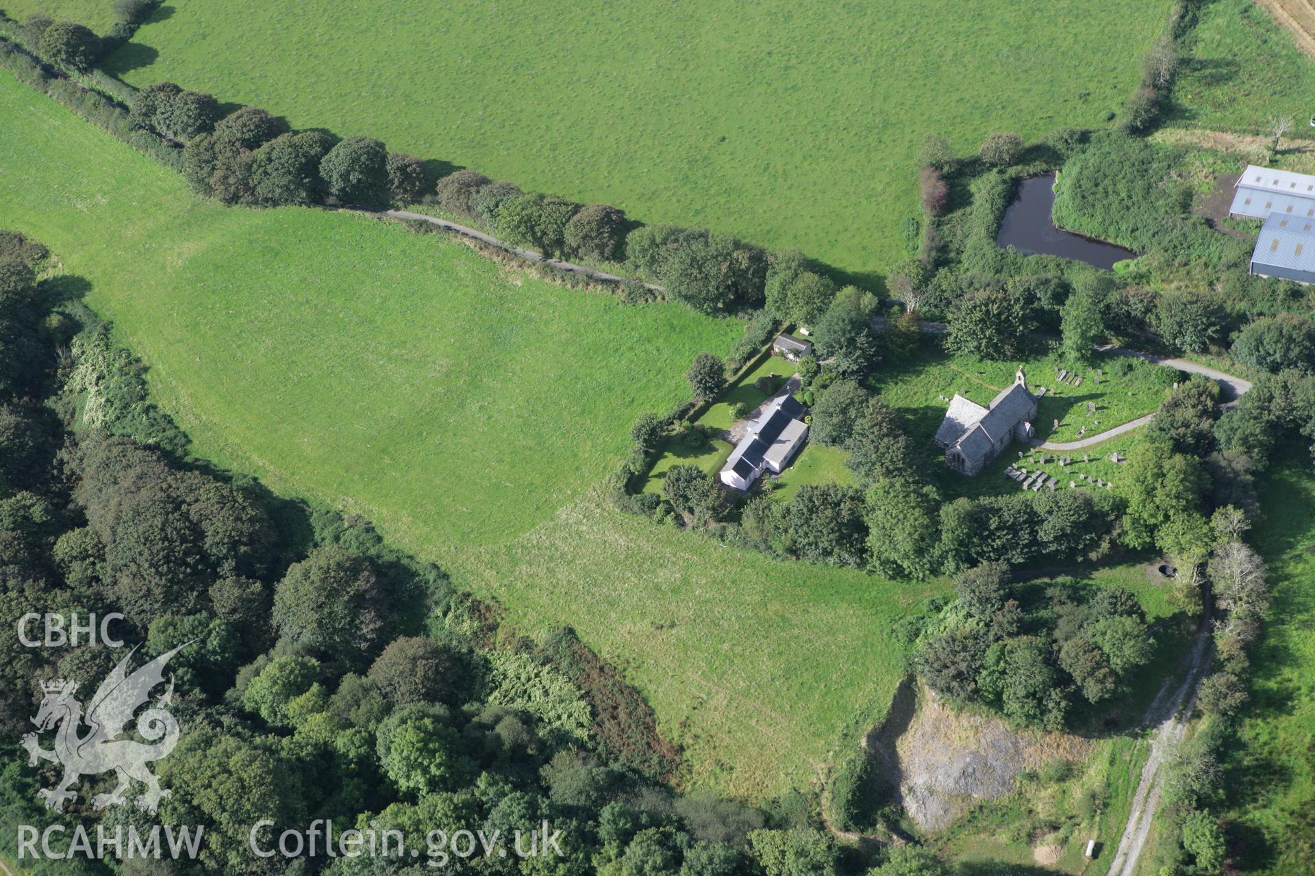 RCAHMW colour oblique photograph of Henry's Moat, settlement and church;Castell Hendre. Taken by Toby Driver on 11/09/2007.