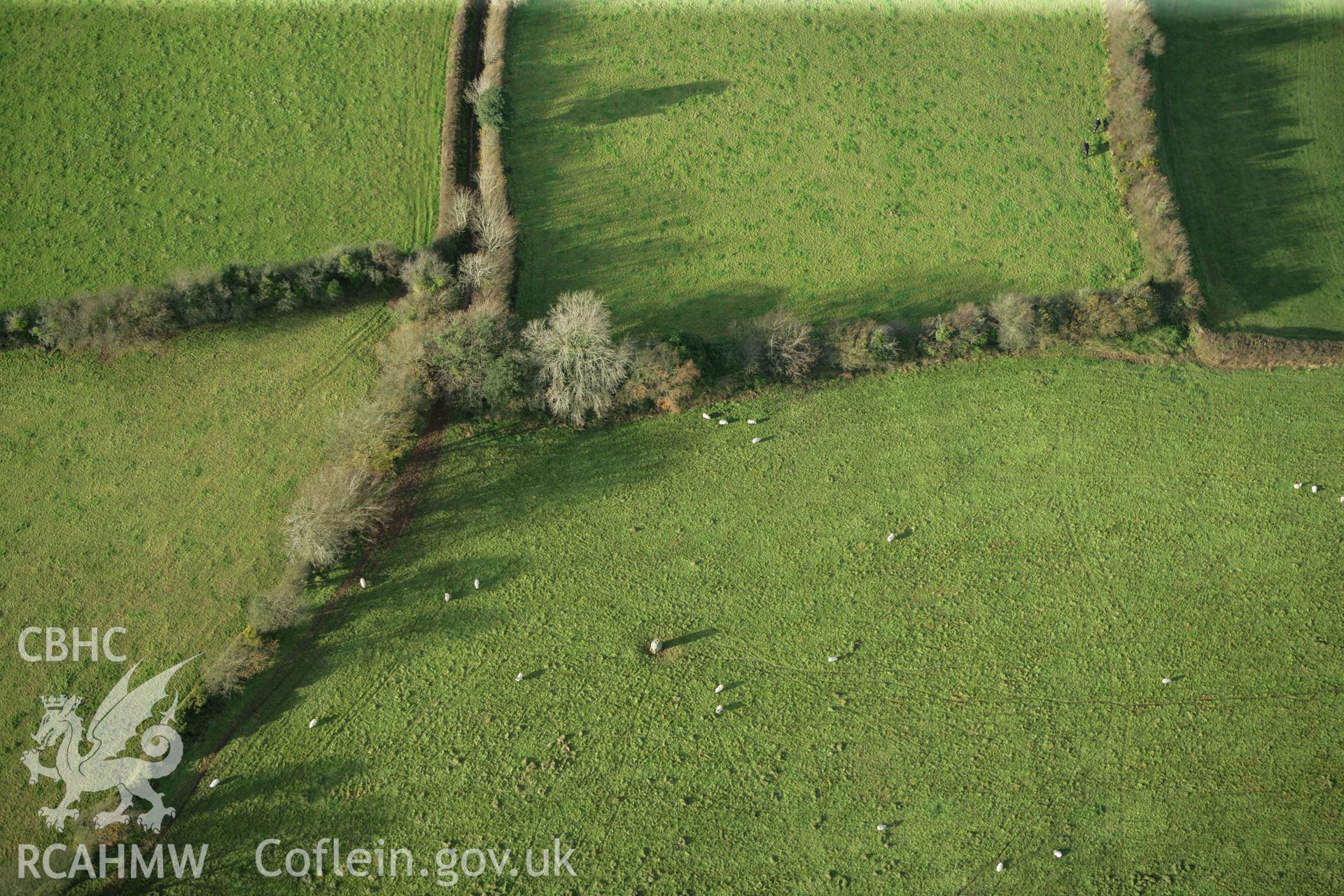 RCAHMW colour oblique photograph of Pistyll Gwyn standing stone. Taken by Toby Driver on 29/11/2007.