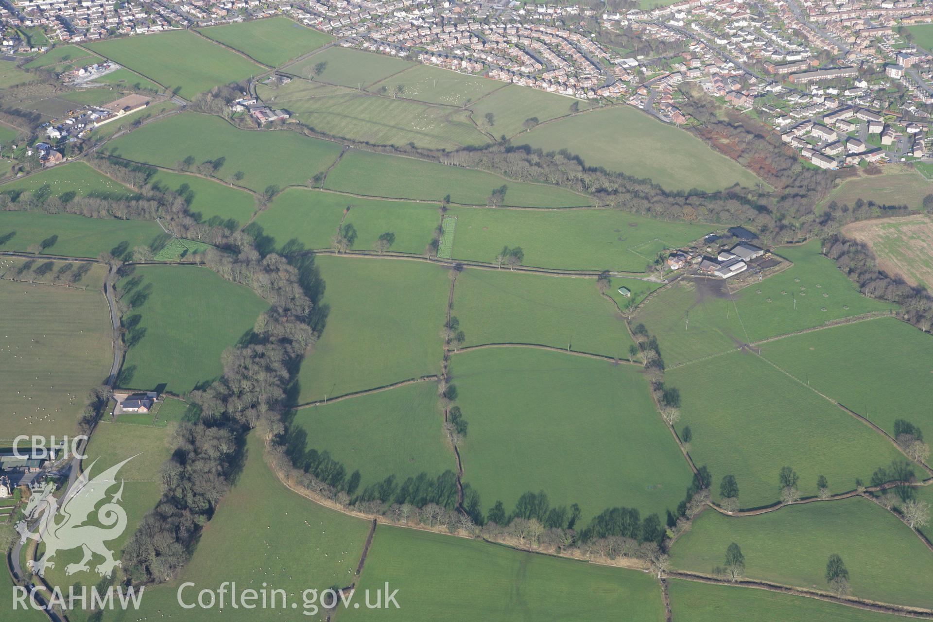 RCAHMW colour oblique photograph of Wat's Dyke:From South-East of Whitehouse Farm to South-West of Garreg Llwyd. Taken by Toby Driver on 11/12/2007.