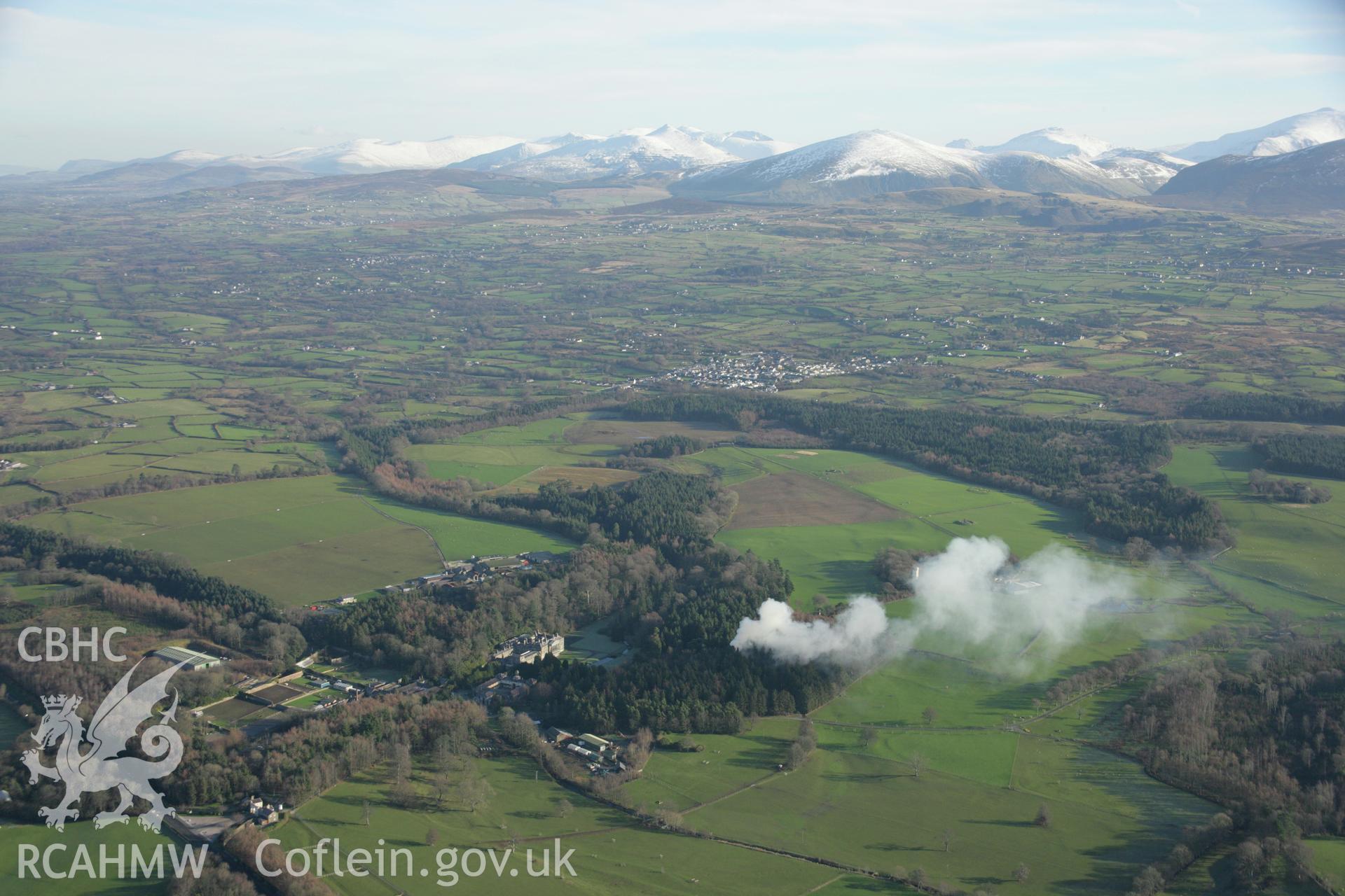 RCAHMW colour oblique aerial photograph of Glynllifon Park, Grounds and Gardens. Taken on 25 January 2007 by Toby Driver