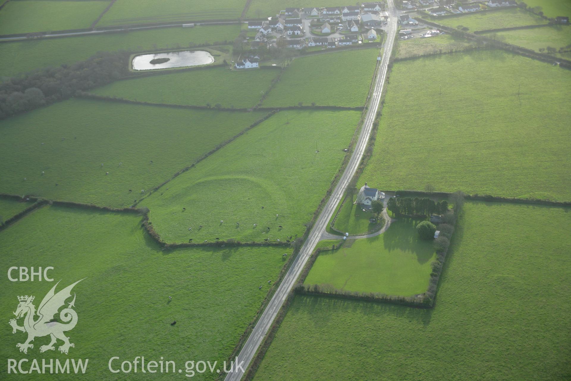 RCAHMW colour oblique photograph of Castell Garw, enclosure, Glandy Cross. Taken by Toby Driver on 06/11/2007.