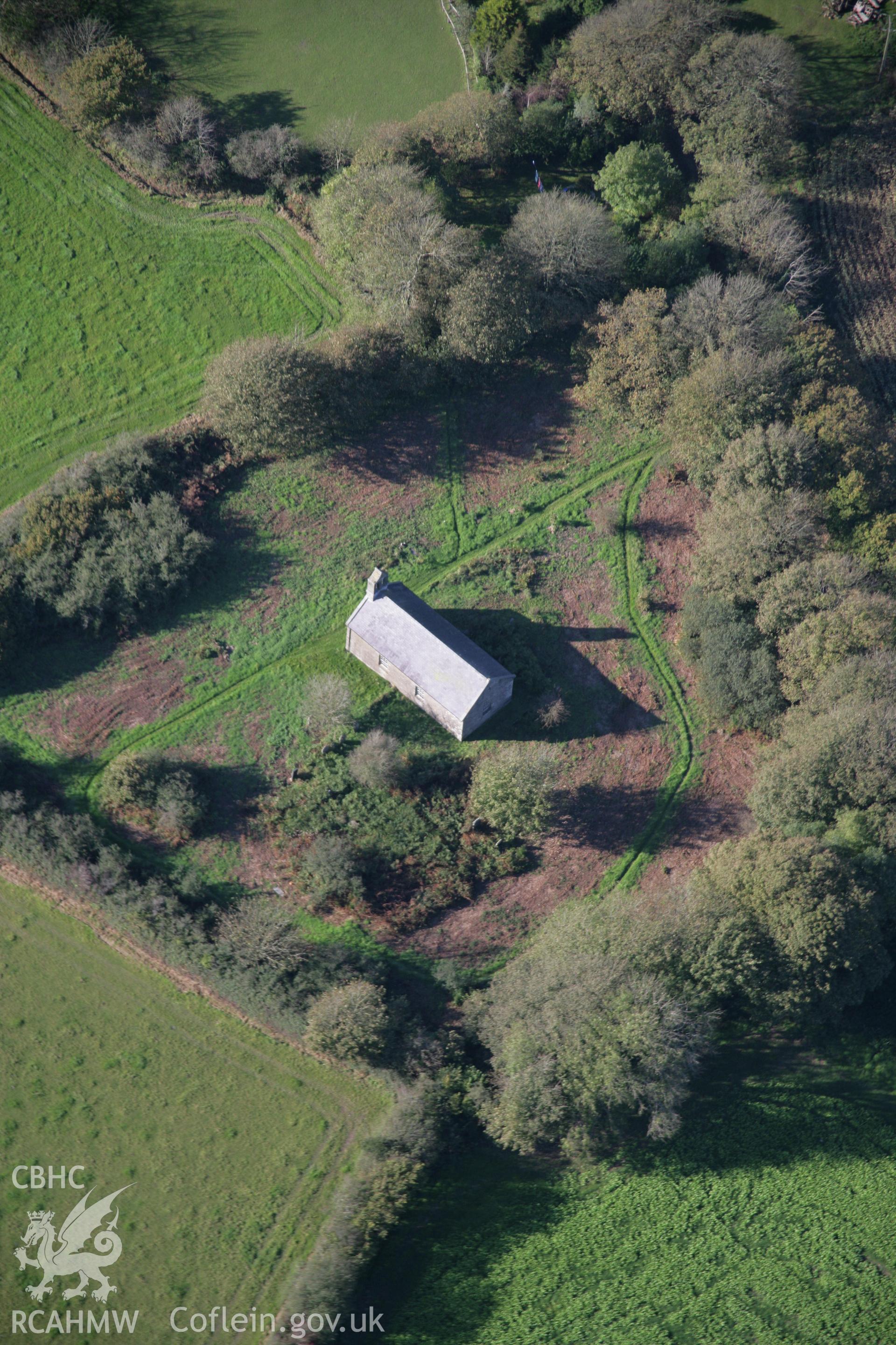 RCAHMW colour oblique photograph of St Andrew the Apostle's Church, Bayvil. Taken by Toby Driver on 23/10/2007.