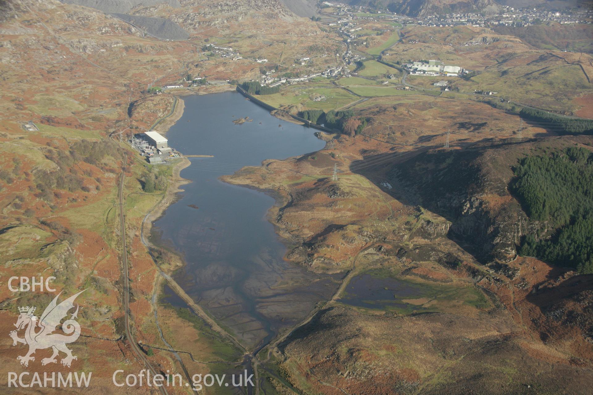 RCAHMW colour oblique aerial photograph of Tanygrisiau Pumped Storage Station and Reservoir. Taken on 25 January 2007 by Toby Driver