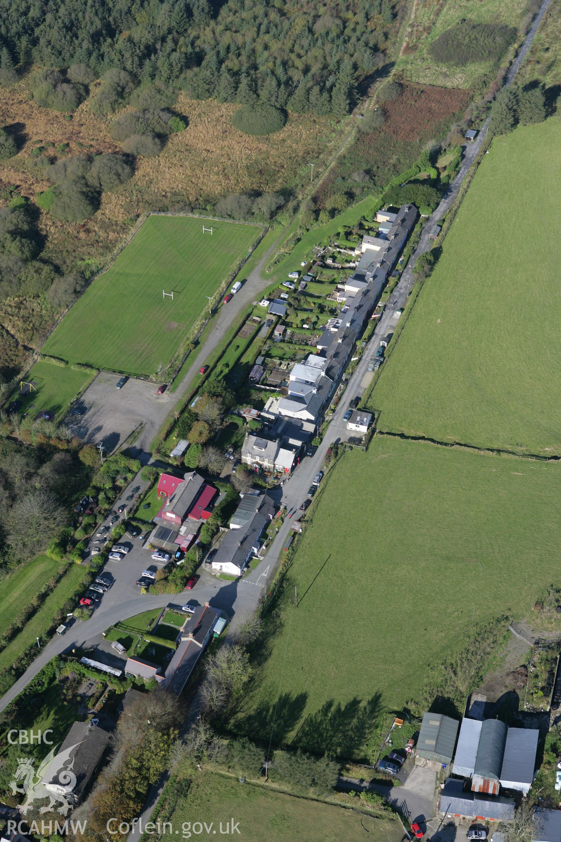 RCAHMW colour oblique photograph of Rosebush railway station;Rosebush village. Taken by Toby Driver on 23/10/2007.