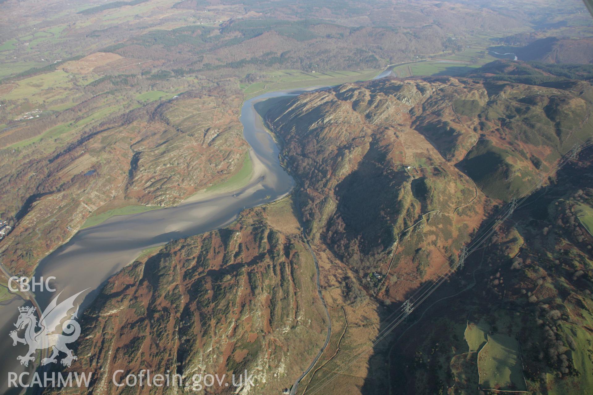 RCAHMW colour oblique aerial photograph of Pont Briwet in landscape view to the east of Penrhyndeudraeth.. Taken on 25 January 2007 by Toby Driver