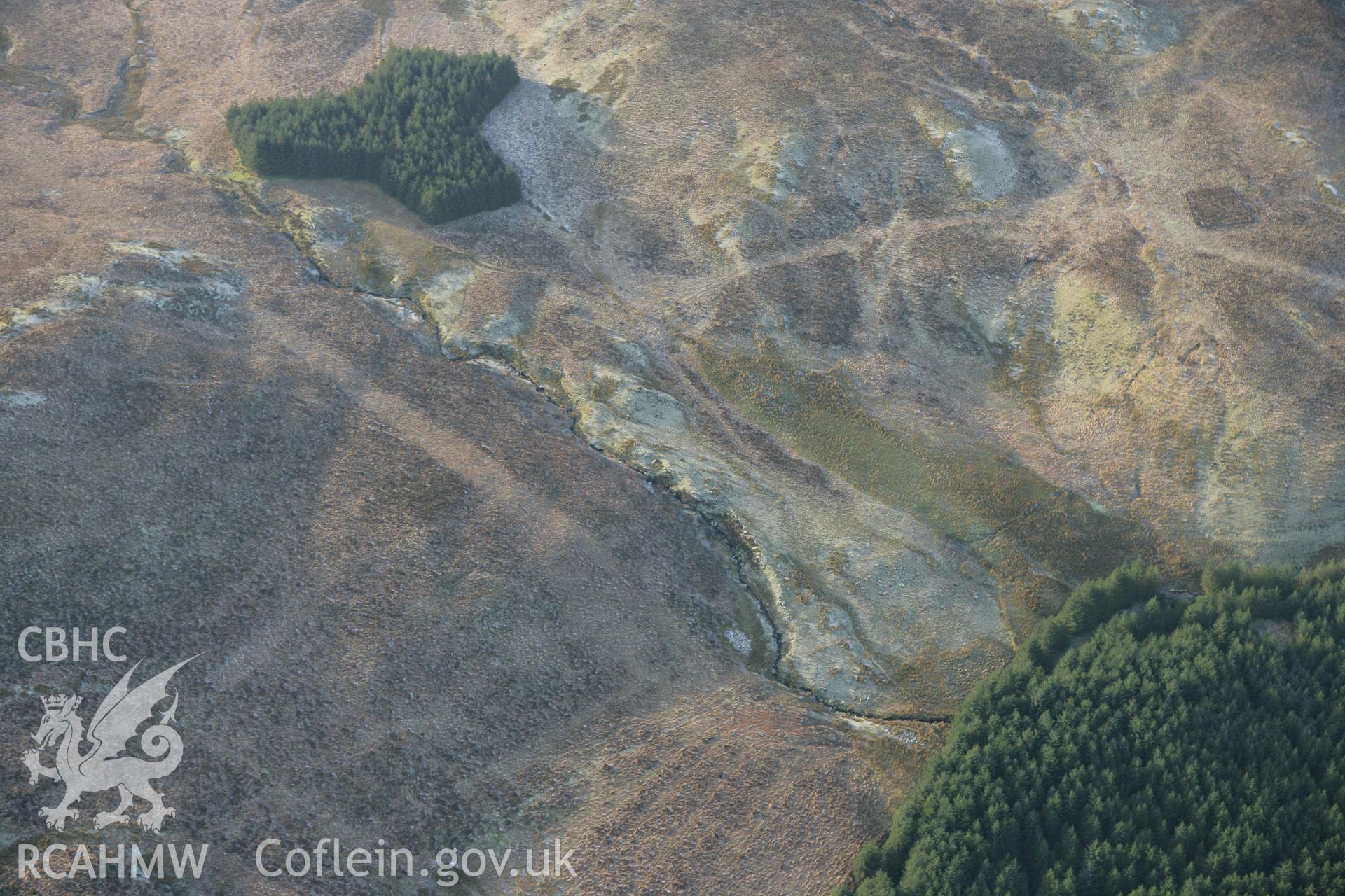 RCAHMW colour oblique photograph of the Nant Yspryd Gwyn deserted rural settlement. Taken by Toby Driver on 20/12/2007.