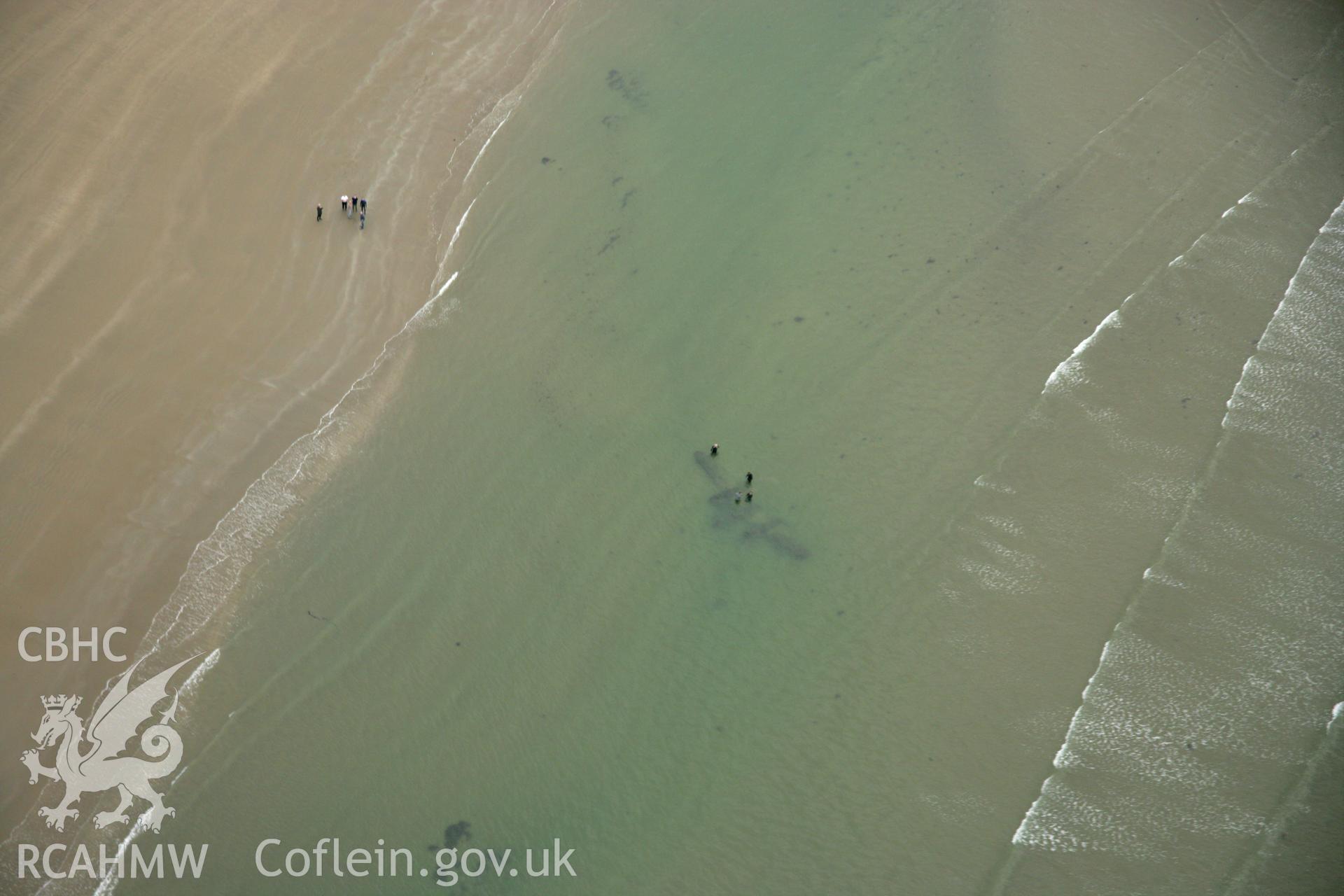 RCAHMW colour oblique photograph of P-38 Lightning, aircraft wreck at low tide. Taken by Toby Driver on 08/10/2007.