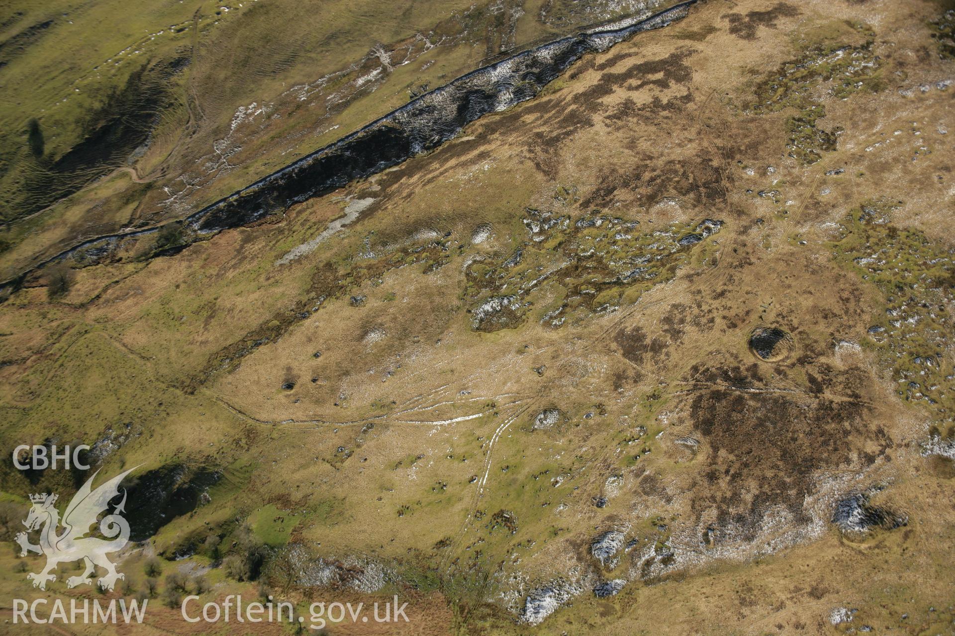 RCAHMW colour oblique aerial photograph of Saith Maen Stone Alignment, Glyntawe. Taken on 21 March 2007 by Toby Driver