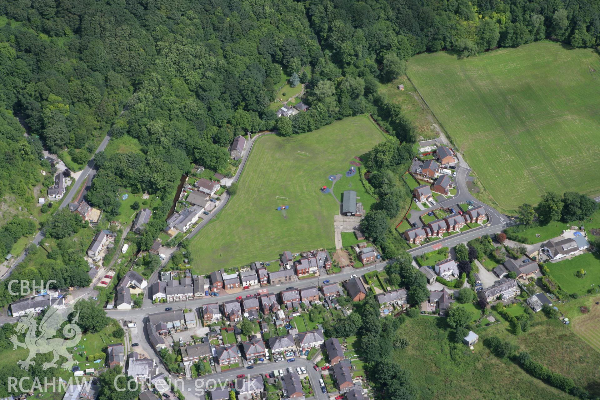 RCAHMW colour oblique aerial photograph of Ffrith Roman Site. Taken on 24 July 2007 by Toby Driver