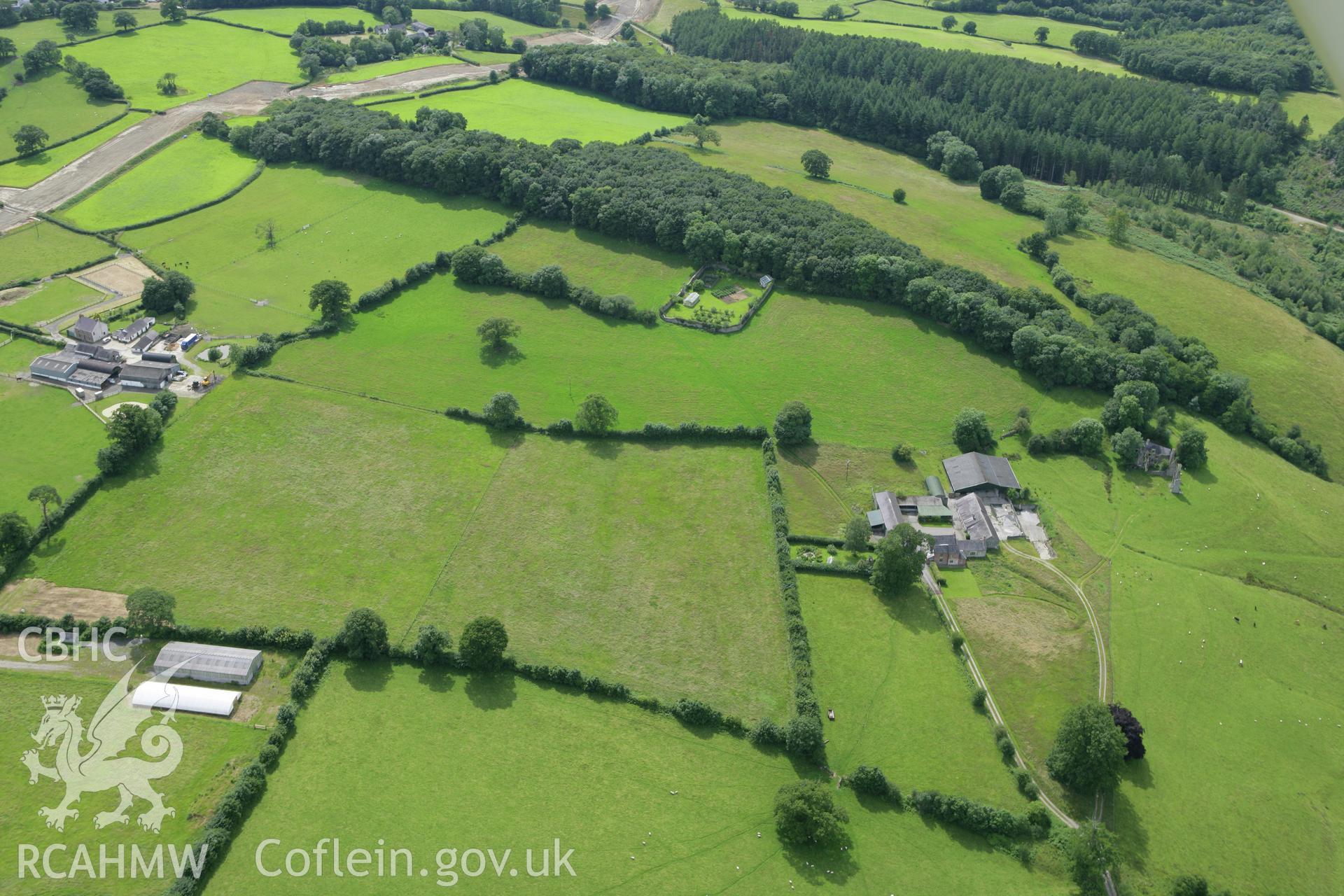 RCAHMW colour oblique aerial photograph of Llwynywormwood House and Garden. Taken on 09 July 2007 by Toby Driver