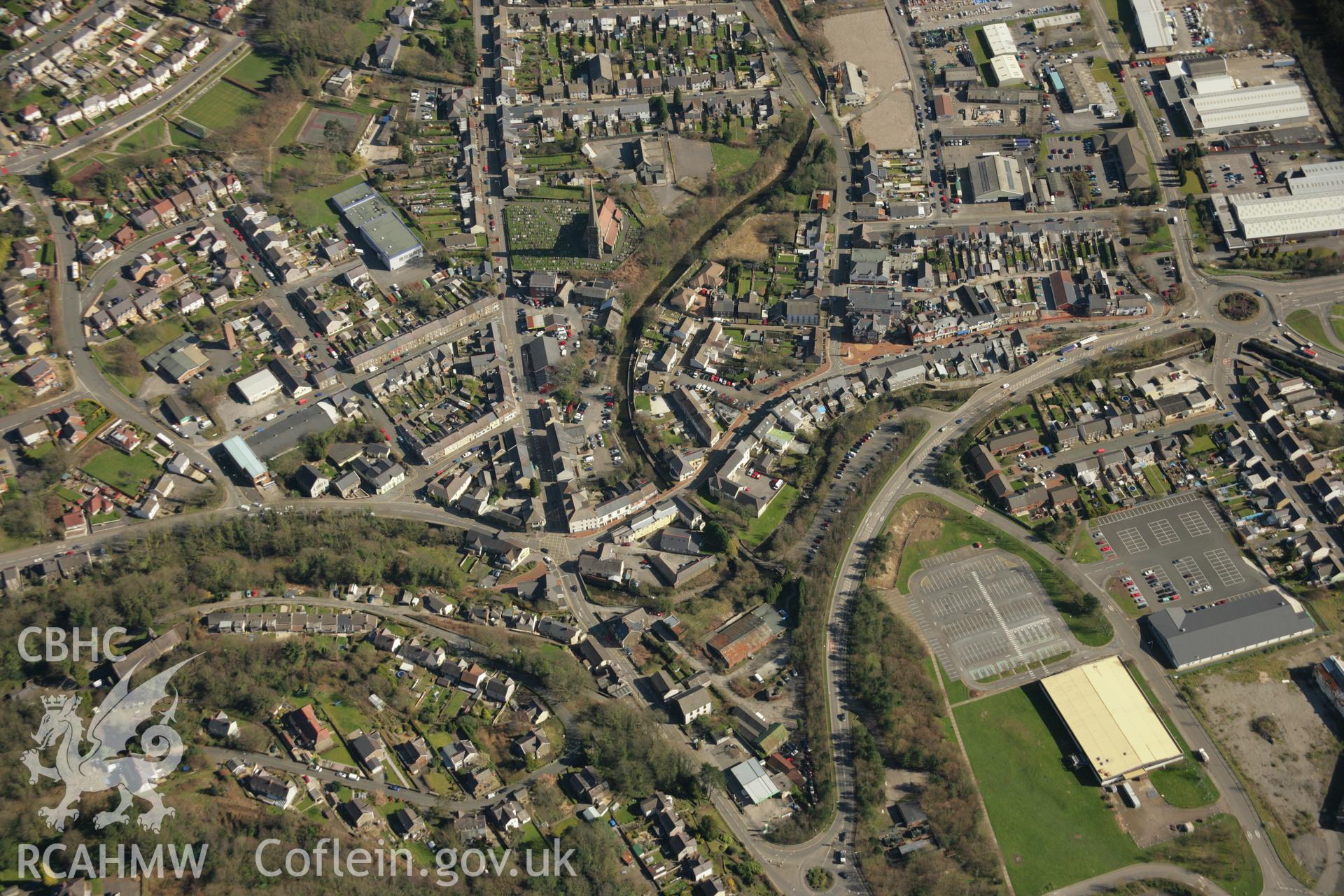 RCAHMW colour oblique aerial photograph of Upper Clydach Aqueduct and overflow, Pontardawe Aqueduct, Swansea Canal. Taken on 21 March 2007 by Toby Driver