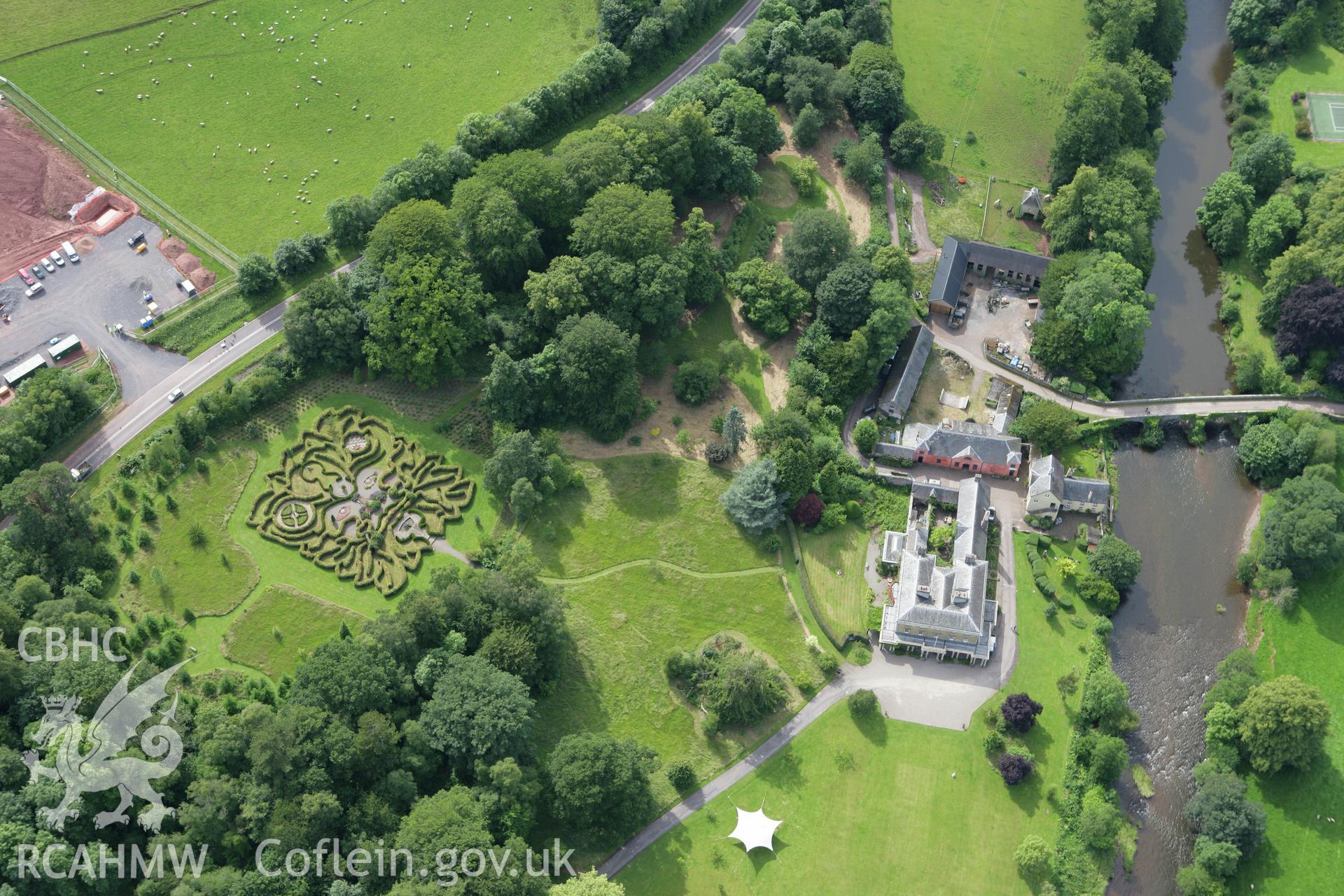 RCAHMW colour oblique aerial photograph of Penpont Garden, Trallong. Taken on 09 July 2007 by Toby Driver