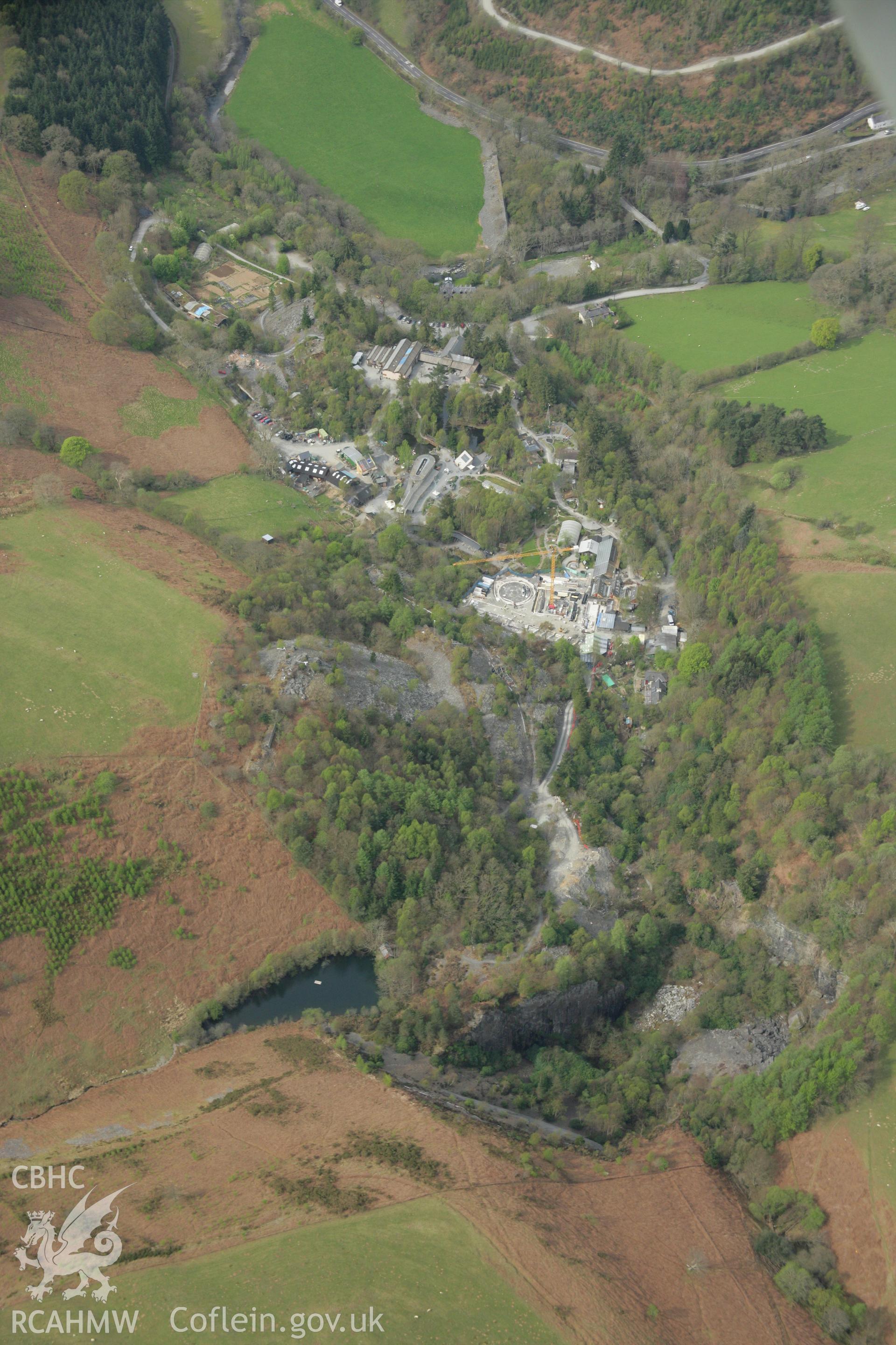 RCAHMW colour oblique aerial photograph of Centre For Alternative Technology, Llwyngwern Quarry, Machynlleth. Taken on 17 April 2007 by Toby Driver