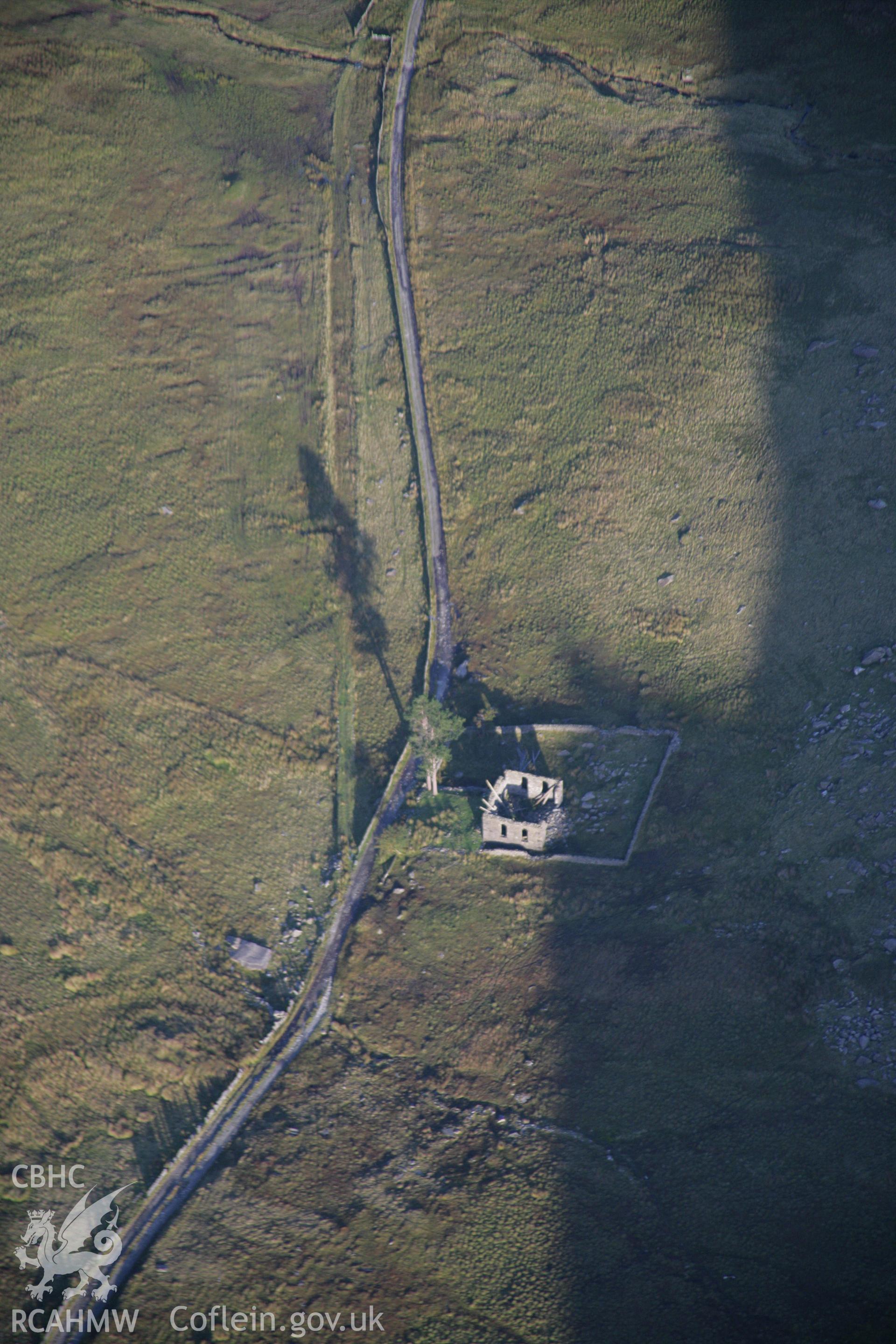 RCAHMW colour oblique aerial photograph of Cwmorthin Calvinistic Methodist Sunday School (Rhosydd), Cwmorthin, Ffestiniog. Taken on 06 September 2007 by Toby Driver