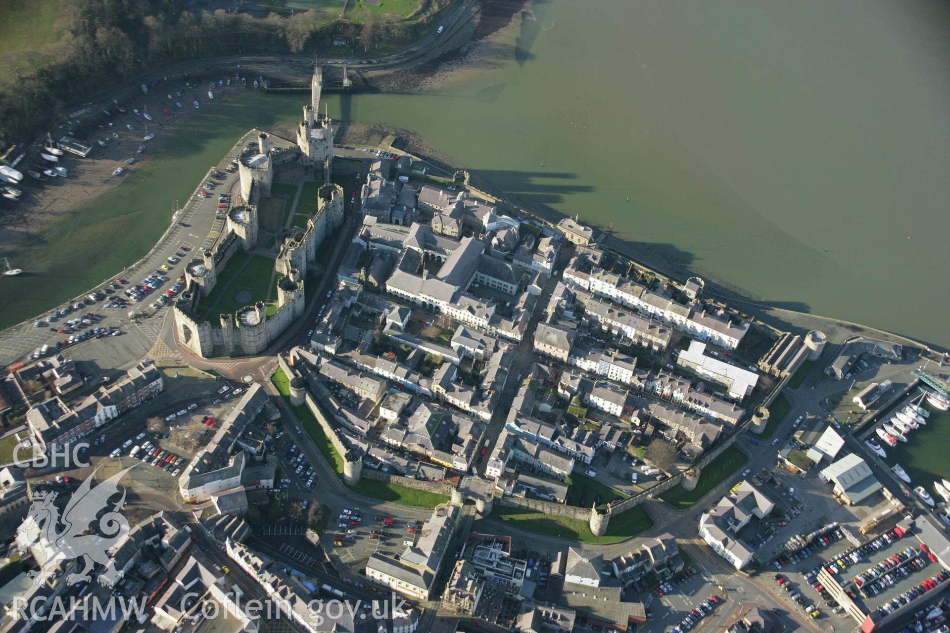 RCAHMW colour oblique aerial photograph of Caernarfon. A landscape view. Taken on 25 January 2007 by Toby Driver