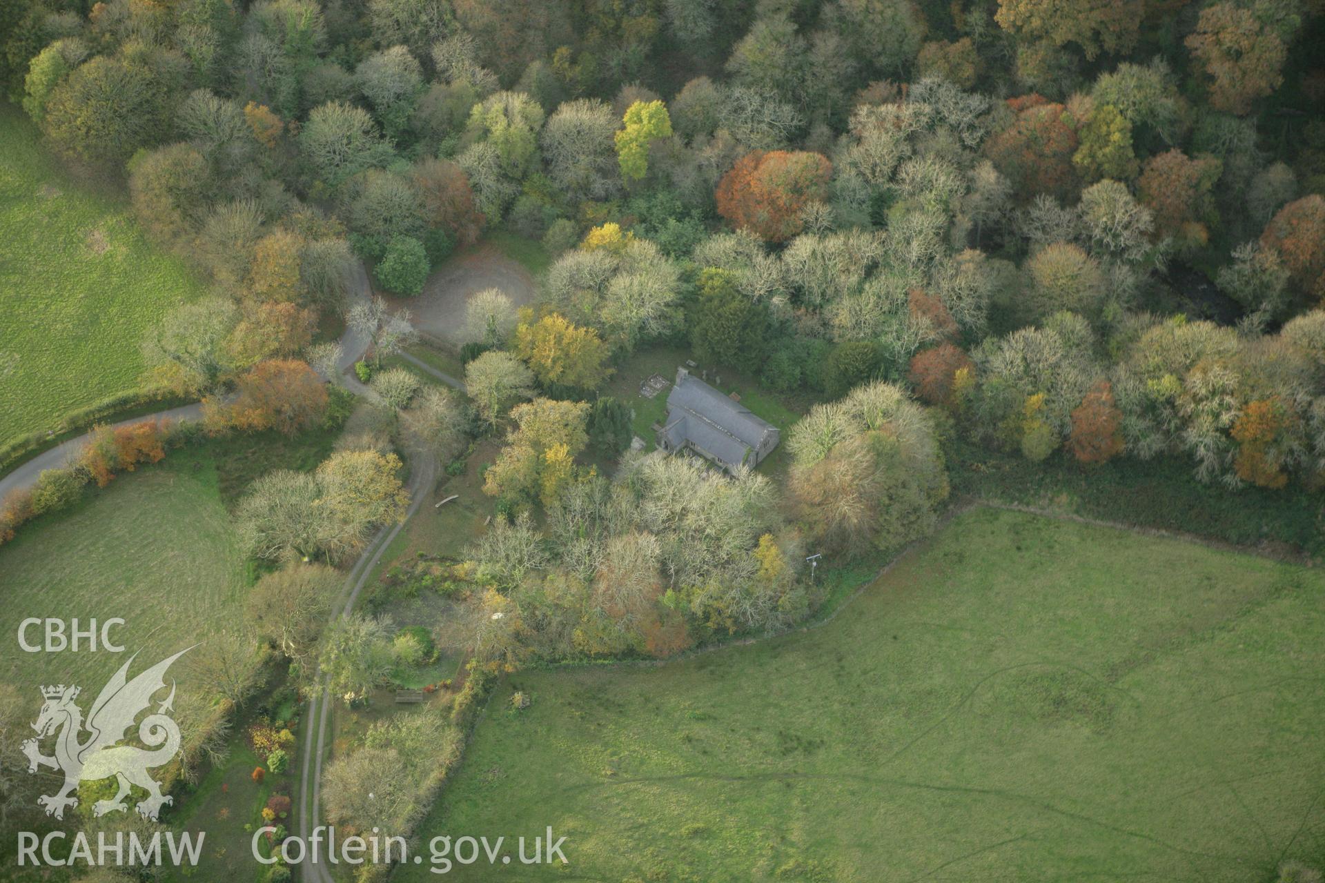 RCAHMW colour oblique photograph of St Dogwells's and St Dogfael's church. Taken by Toby Driver on 06/11/2007.