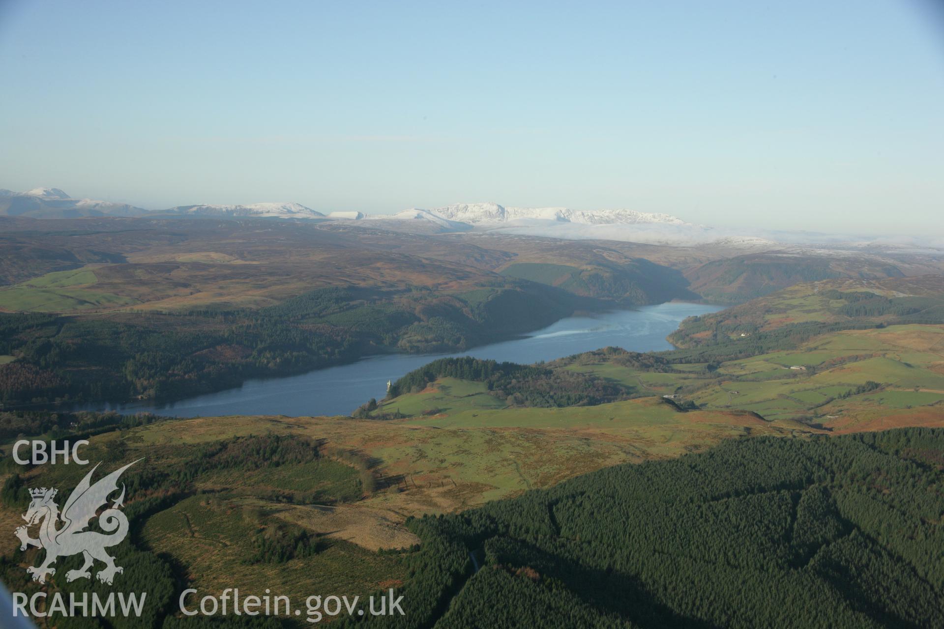 RCAHMW colour oblique photograph of Postcard view of Lake Vyrnwy. Taken by Toby Driver on 25/01/2007.