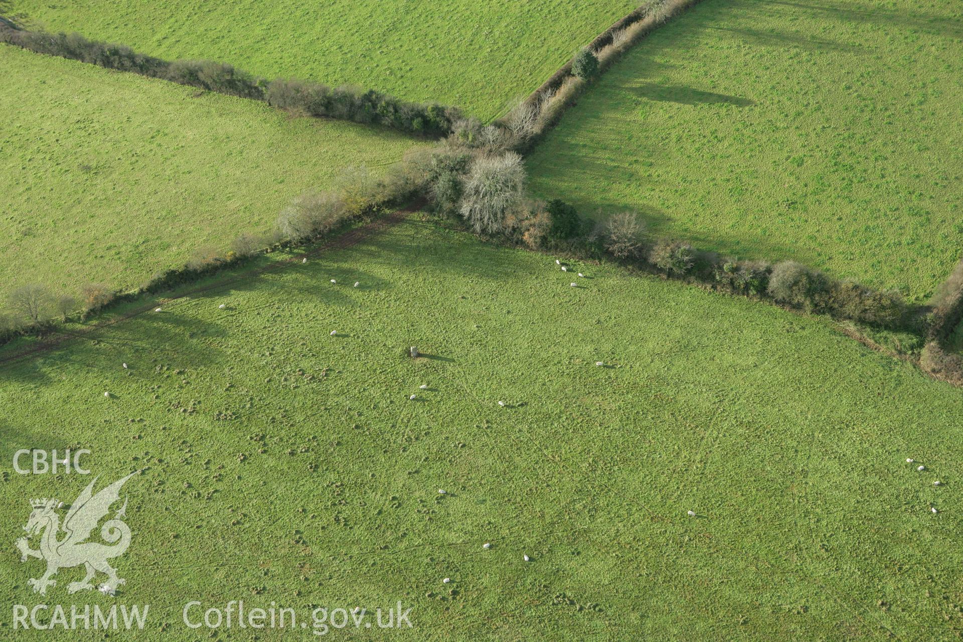 RCAHMW colour oblique photograph of Pistyll Gwyn standing stone. Taken by Toby Driver on 29/11/2007.