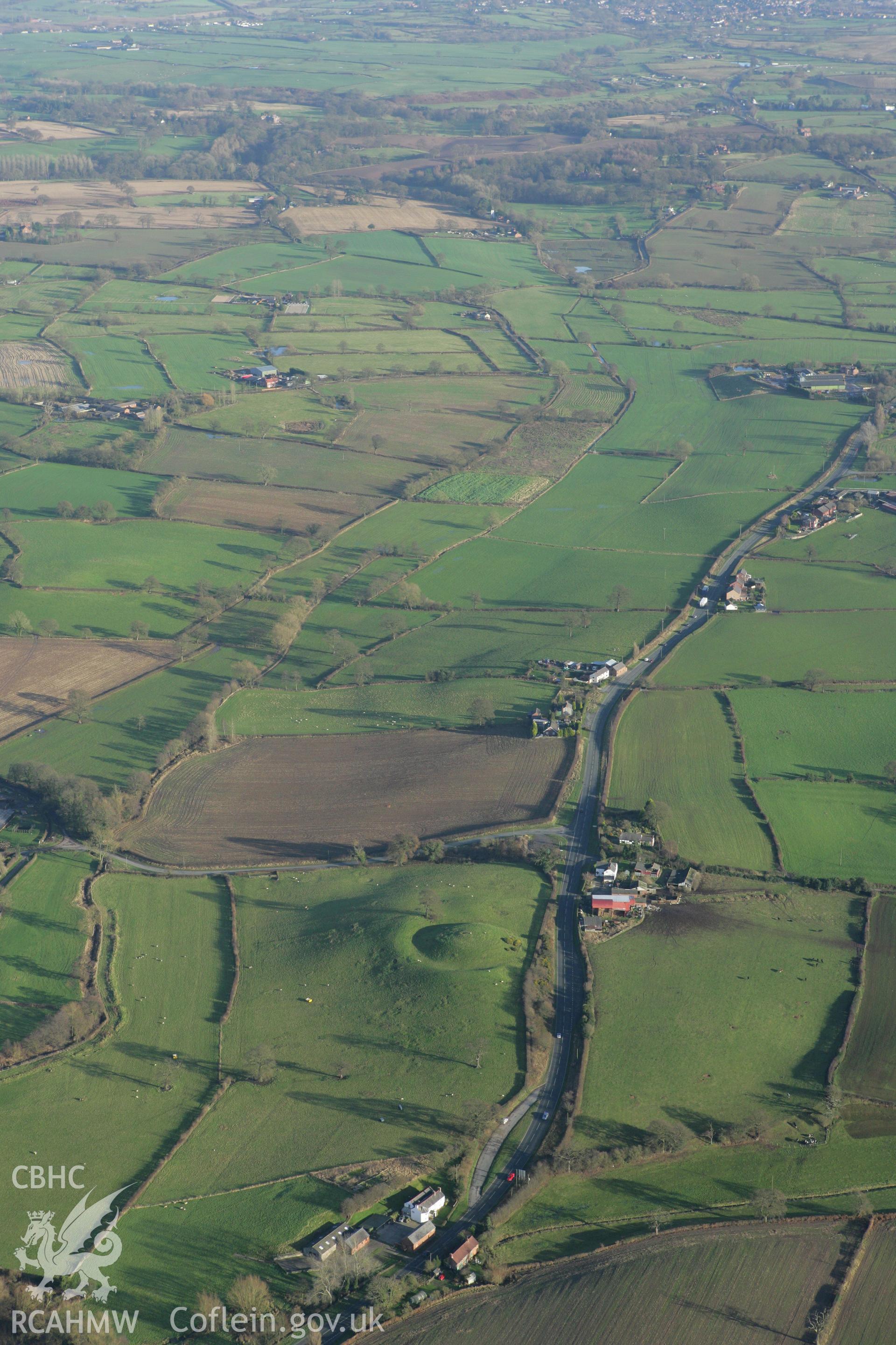 RCAHMW colour oblique photograph of Mount Cop, castle. Taken by Toby Driver on 11/12/2007.