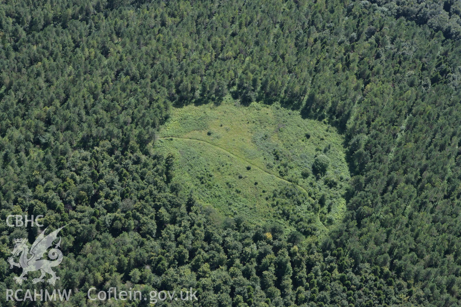 RCAHMW colour oblique aerial photograph of Glol Hill Enclosure. Taken on 31 July 2007 by Toby Driver