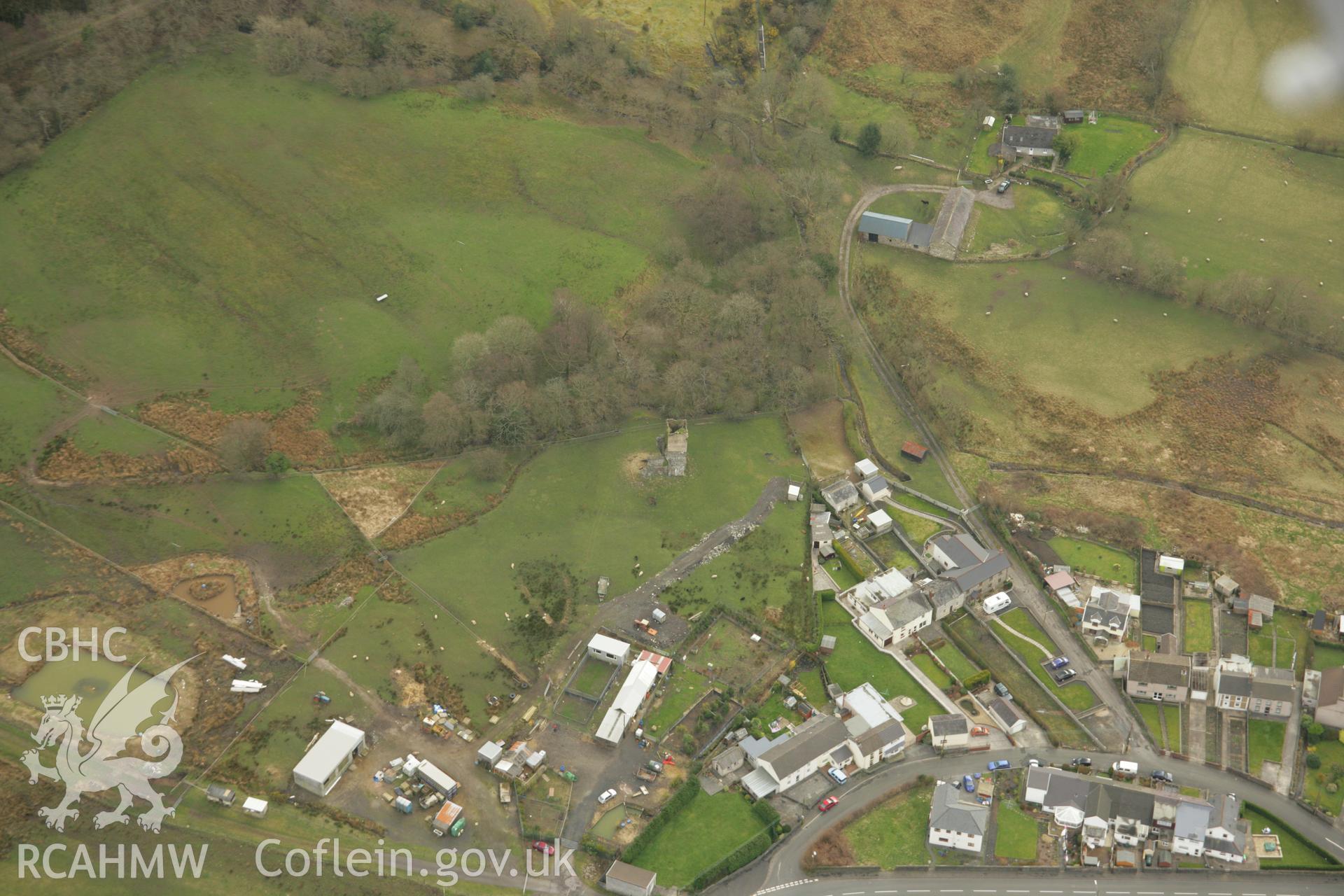 RCAHMW colour oblique aerial photograph of Ynysgedwyn Colliery Fan House. Taken on 16 March 2007 by Toby Driver