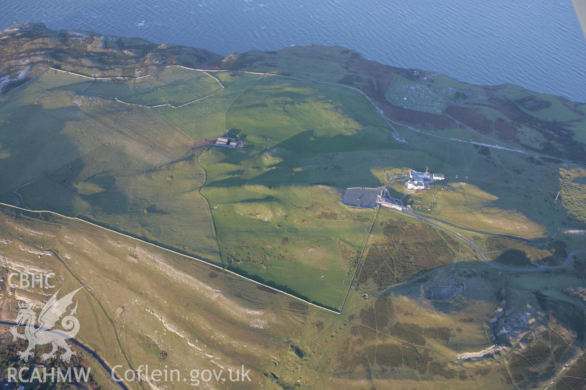 RCAHMW colour oblique photograph of Great Orme and fields to the west of Telegraph Station. Taken by Toby Driver on 20/12/2007.