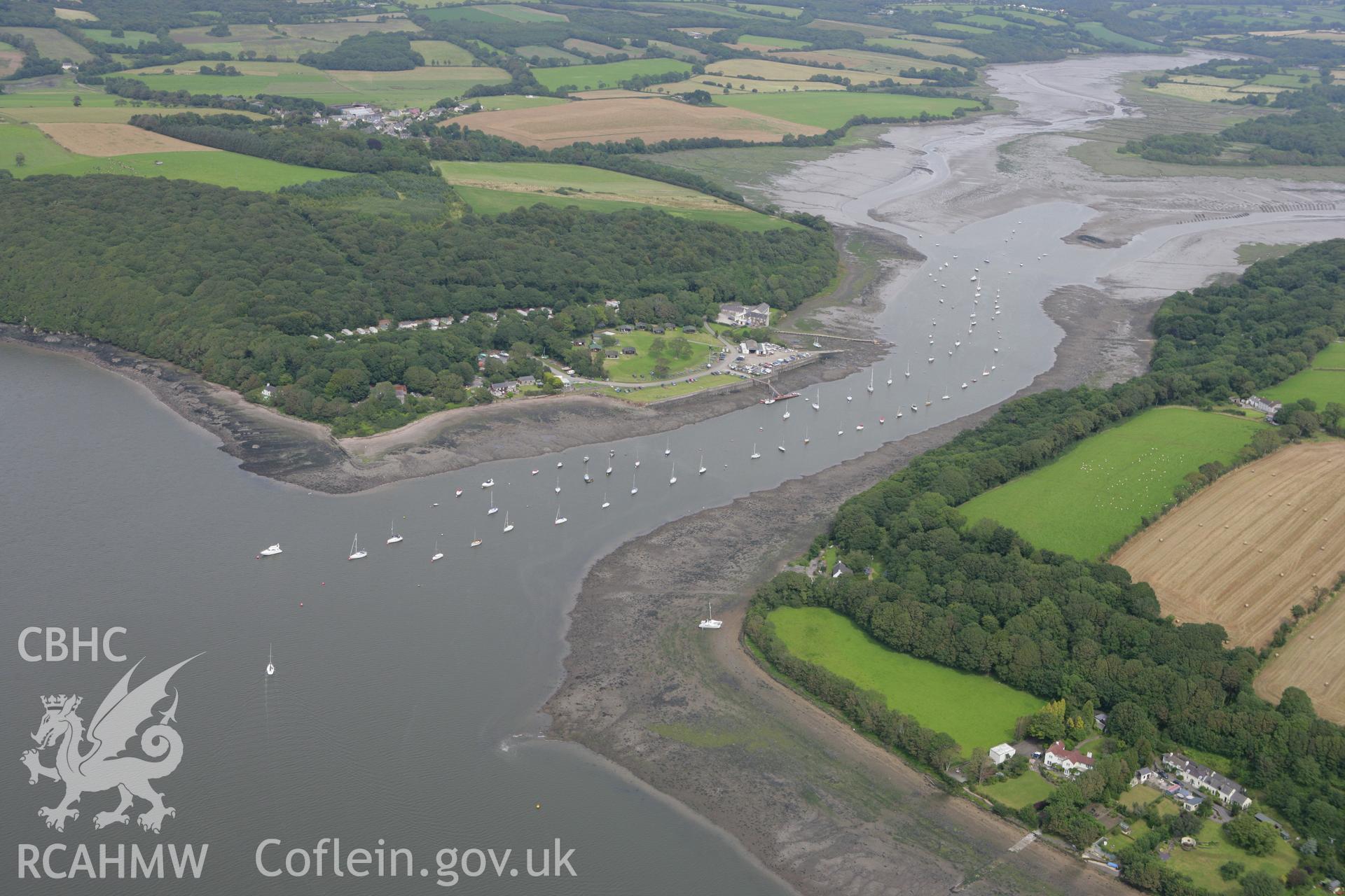 RCAHMW colour oblique photograph of Lawrenny Quay;Lawrenny Ferry Seaplane base. Taken by Toby Driver on 01/08/2007.