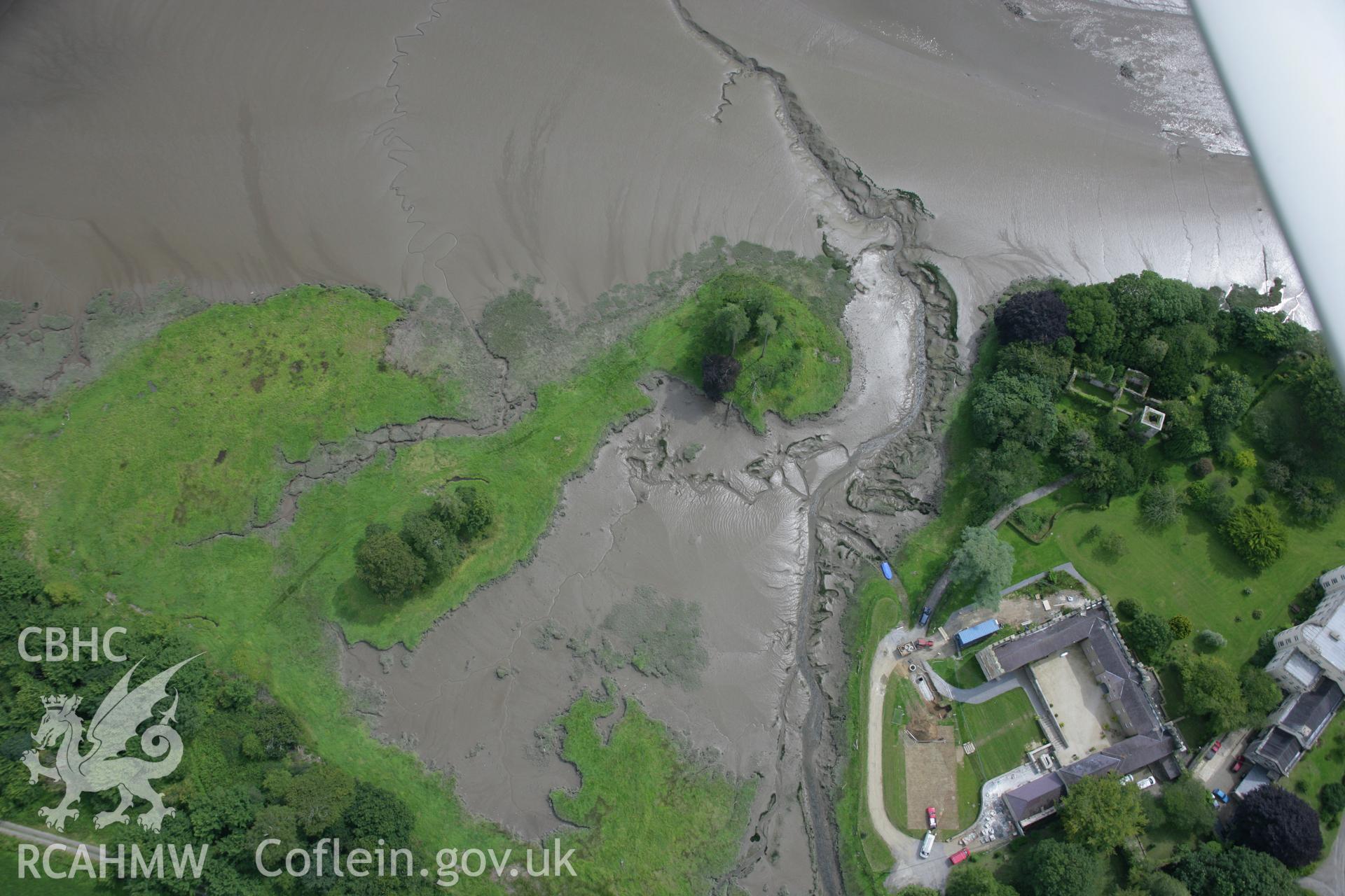 RCAHMW colour oblique photograph of Slebech Park, Holy Island mounds, and Slebech old church SAMs. Taken by Toby Driver on 01/08/2007.