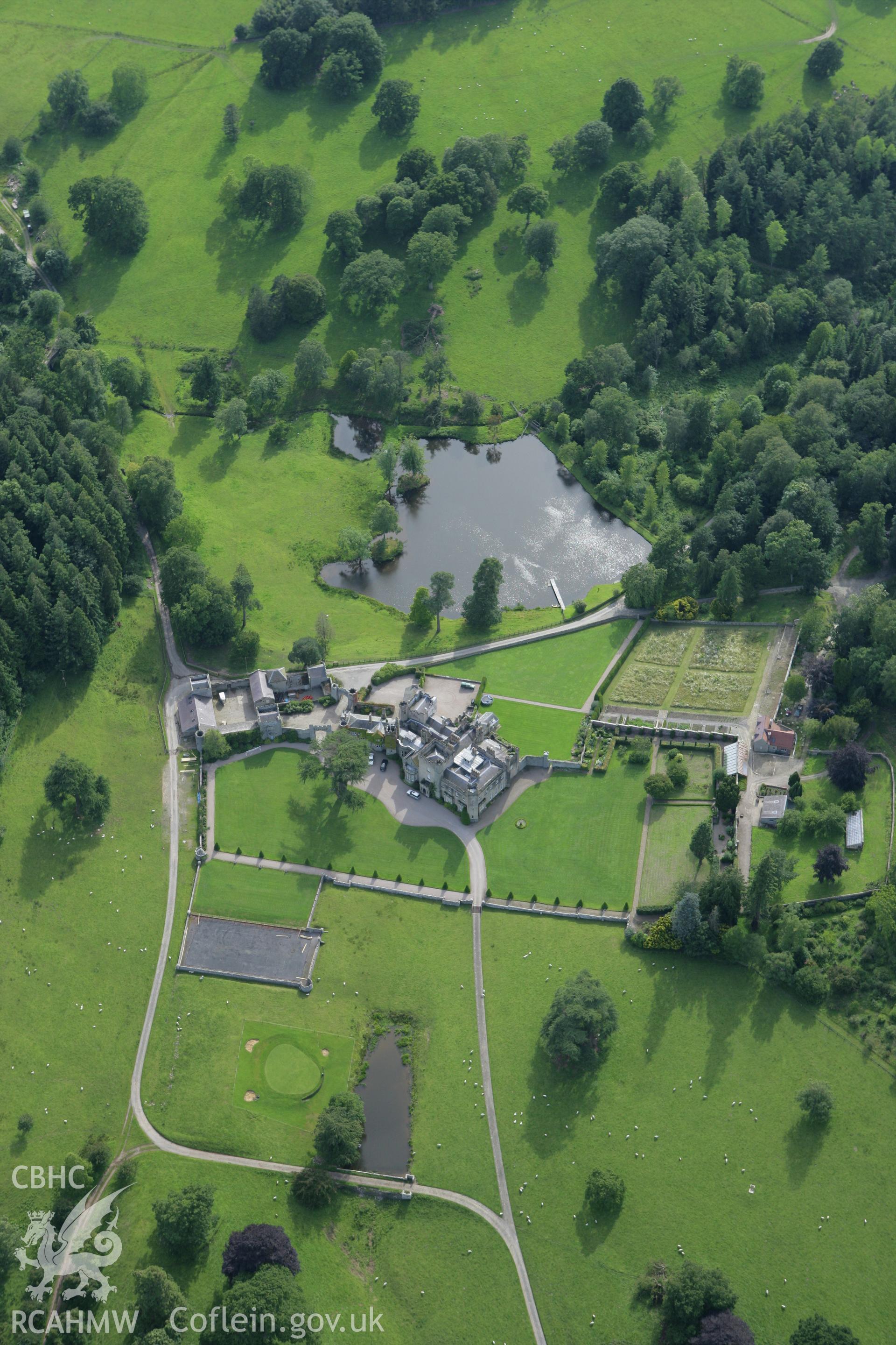 RCAHMW colour oblique aerial photograph of Stanage Park House. Taken on 09 July 2007 by Toby Driver