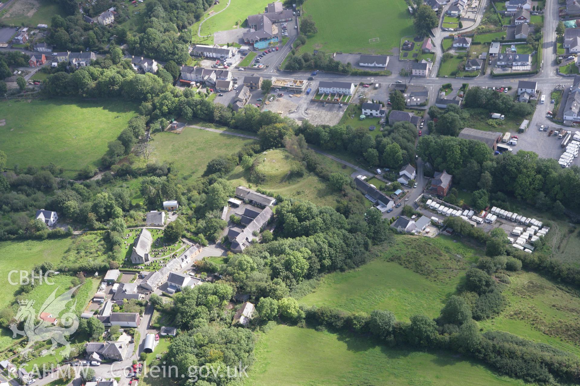 RCAHMW colour oblique photograph of Castell Pencader. Taken by Toby Driver on 11/09/2007.