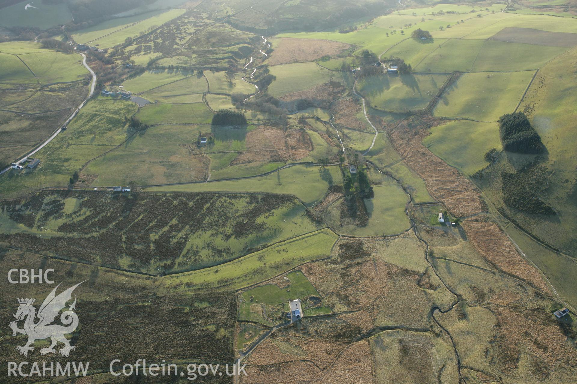 RCAHMW colour oblique photograph of Rhos y Gell squatter settlement from the north. Taken by Toby Driver on 20/12/2007.