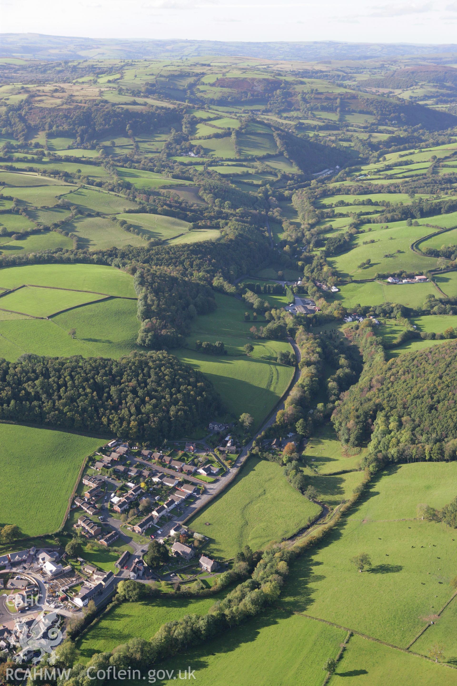 RCAHMW colour oblique photograph of Llanwrda, landscape looking N. Taken by Toby Driver on 04/10/2007.