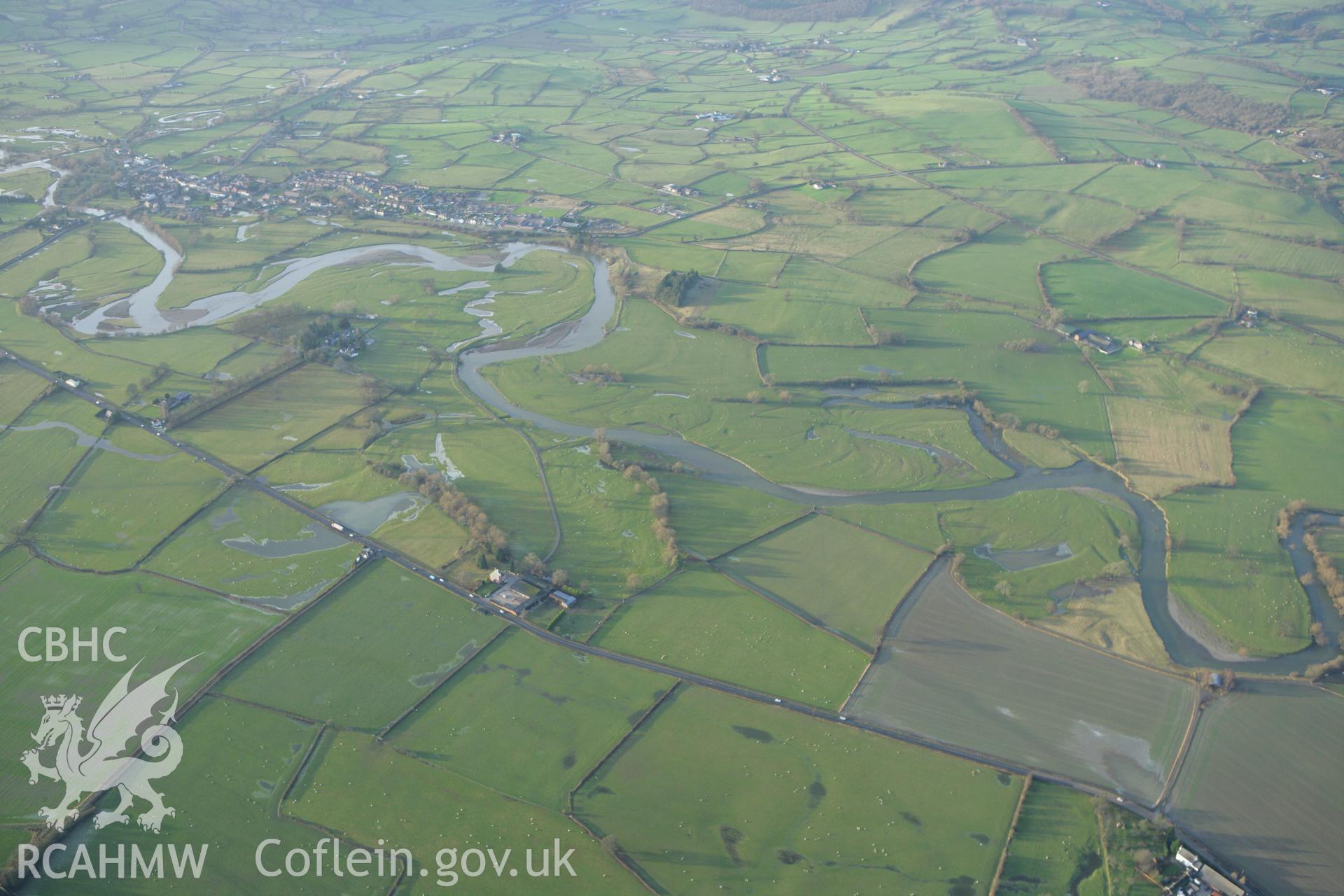 RCAHMW colour oblique photograph of Section of Roman road at Maes-mawr Hall. Taken by Toby Driver on 11/12/2007.