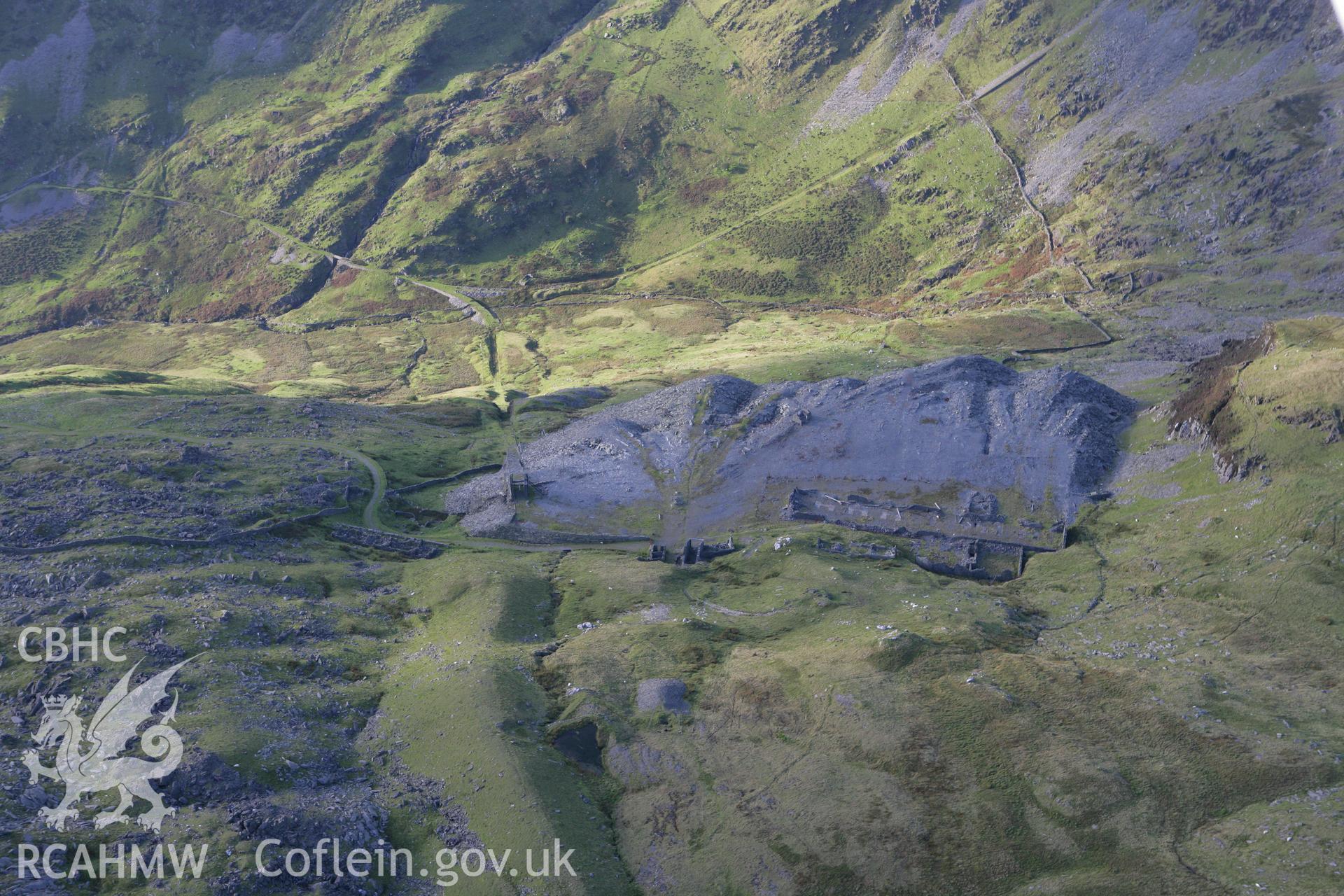 RCAHMW colour oblique aerial photograph of Croesor Slate Quarry. Taken on 06 September 2007 by Toby Driver