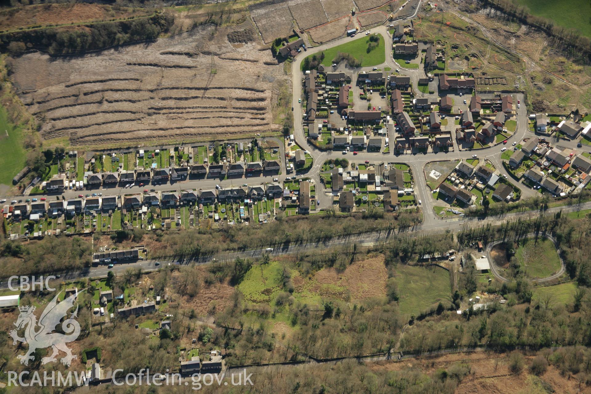 RCAHMW colour oblique aerial photograph of Pant-y-Ffynon Lower Lock, Swansea Canal, Godre'r Graig. Taken on 21 March 2007 by Toby Driver