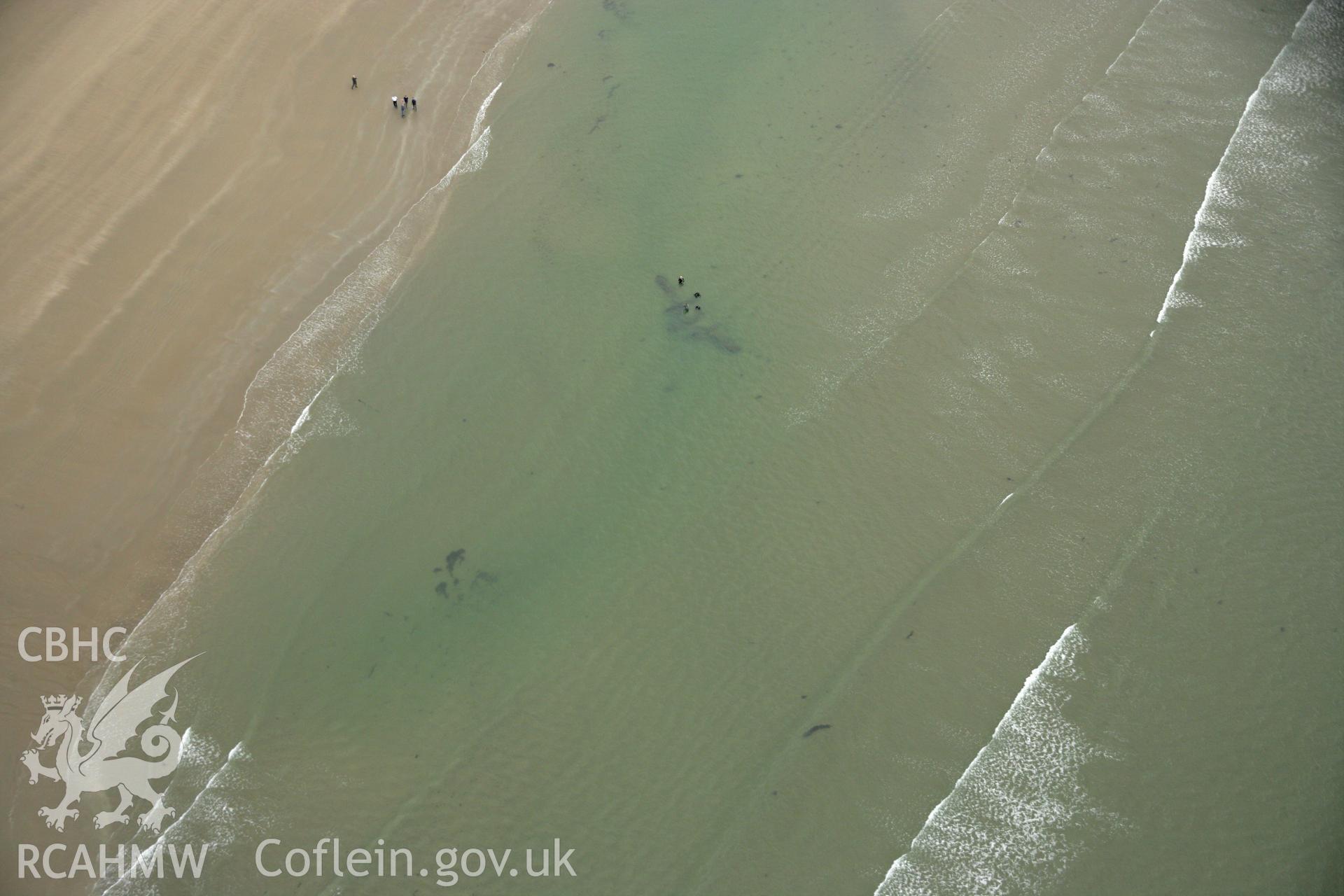 RCAHMW colour oblique photograph of P-38 Lightning, aircraft wreck at low tide. Taken by Toby Driver on 08/10/2007.