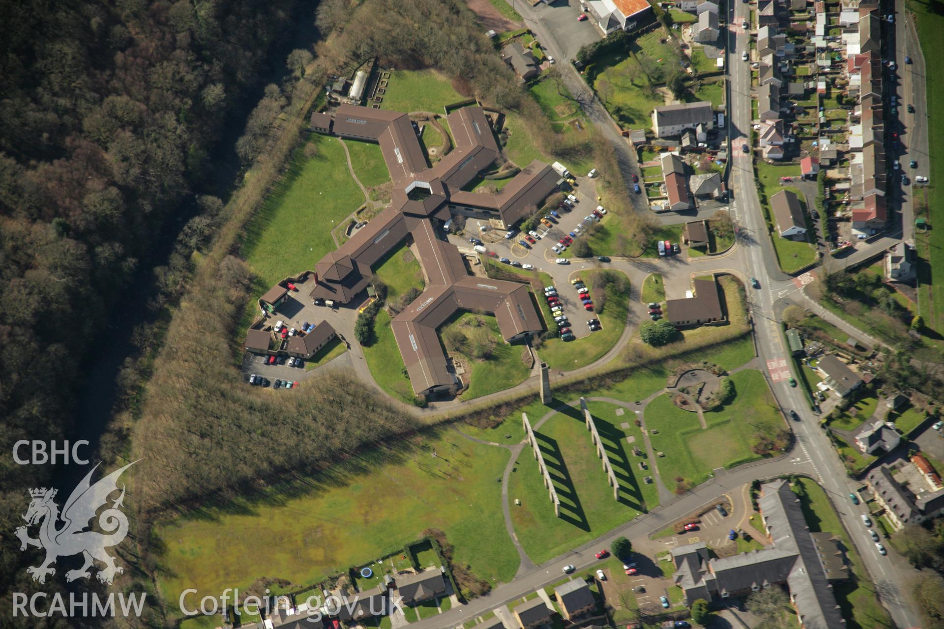 RCAHMW colour oblique aerial photograph of Ynyscedwyn Ironworks, Ystradgynlais. Taken on 21 March 2007 by Toby Driver