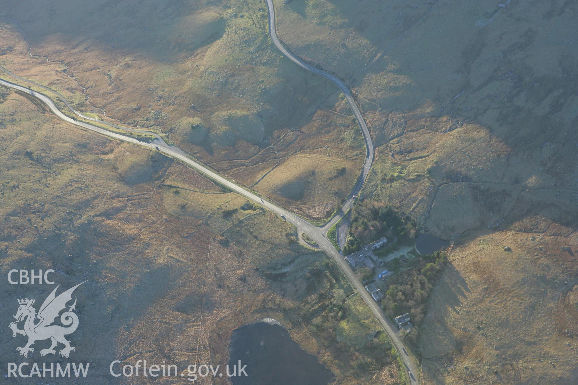 RCAHMW colour oblique photograph of Pen y Gwyrd Roman marching camp. Taken by Toby Driver on 20/12/2007.