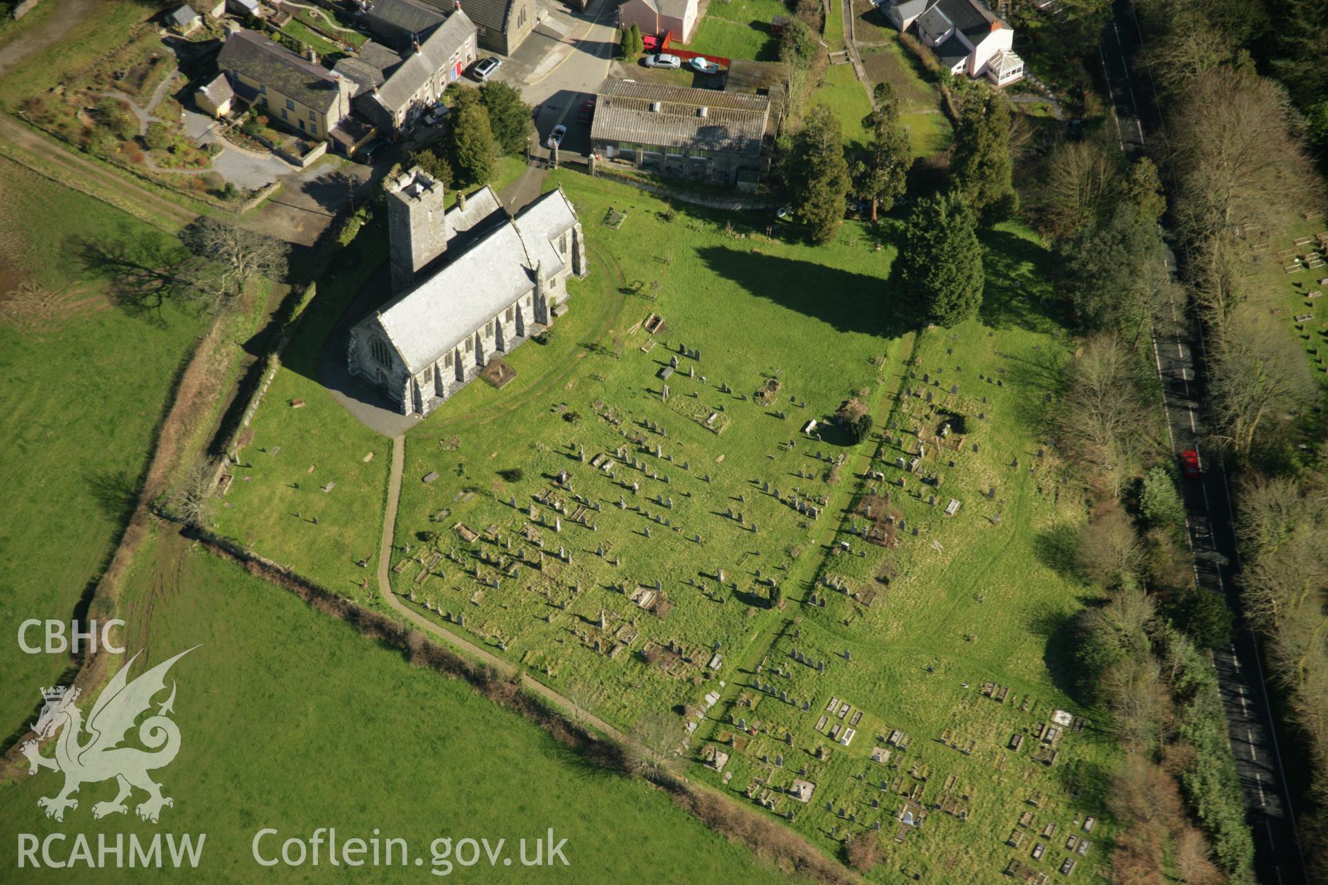 RCAHMW colour oblique aerial photograph of St Andrew's Church, Narbeth. Taken on 21 March 2007 by Toby Driver